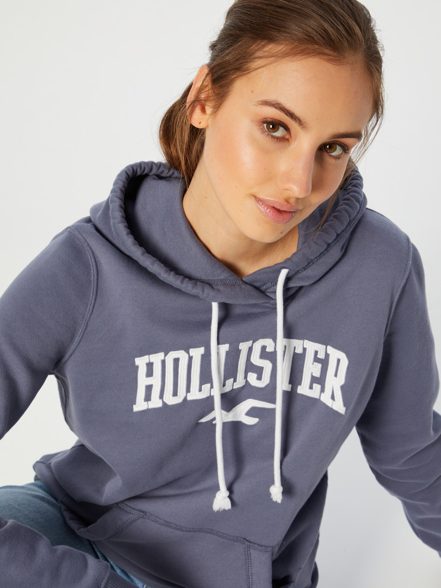 HOLLISTER Bluză de molton albastru porumbel / alb - Pled.ro