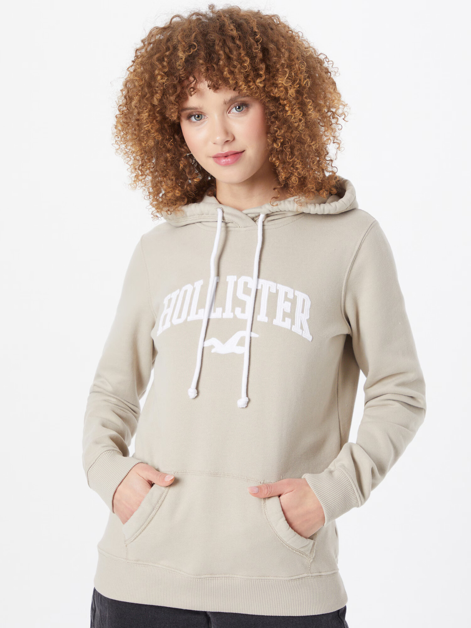 HOLLISTER Bluză de molton bej / alb - Pled.ro