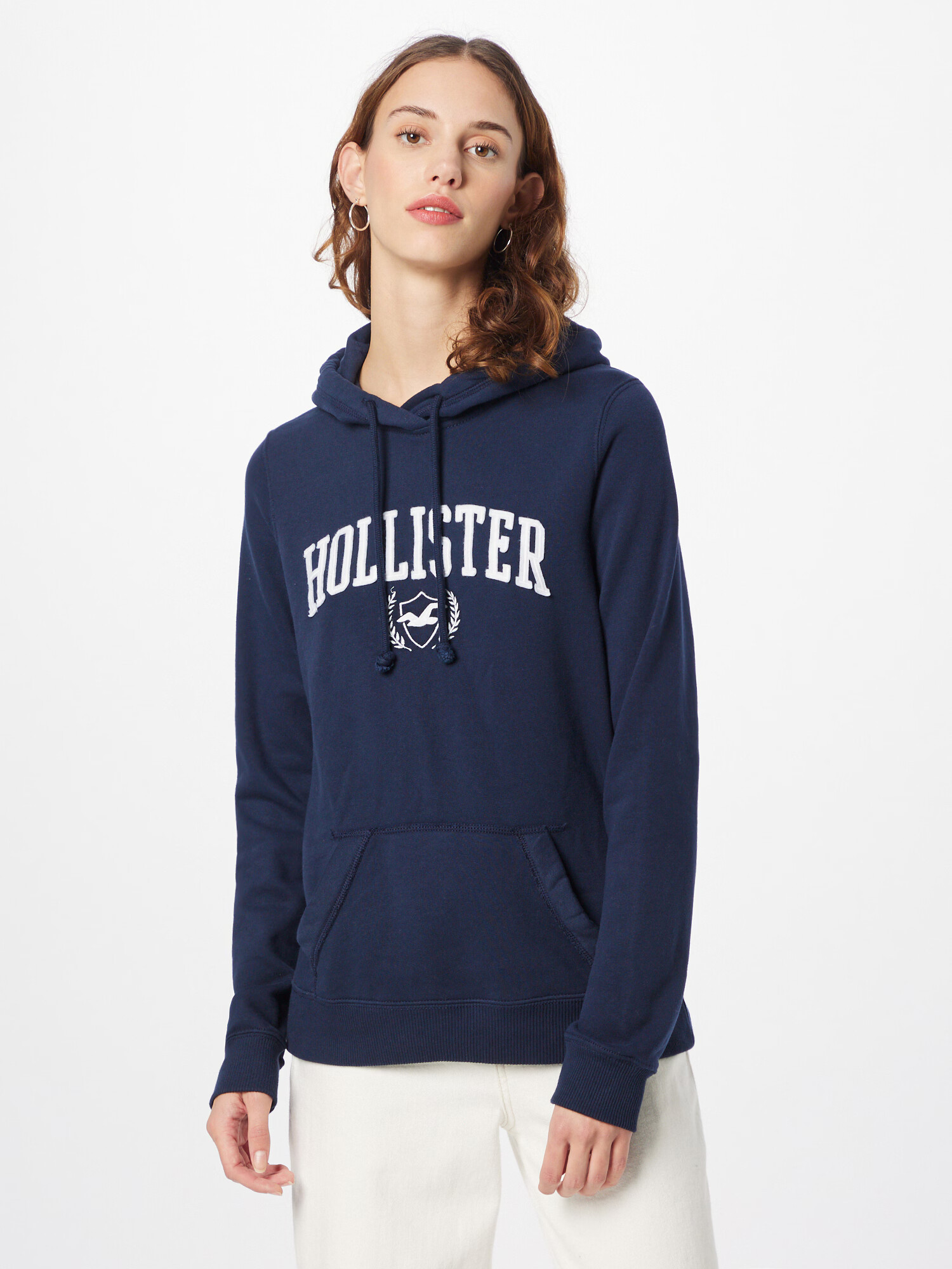 HOLLISTER Bluză de molton bleumarin / alb - Pled.ro