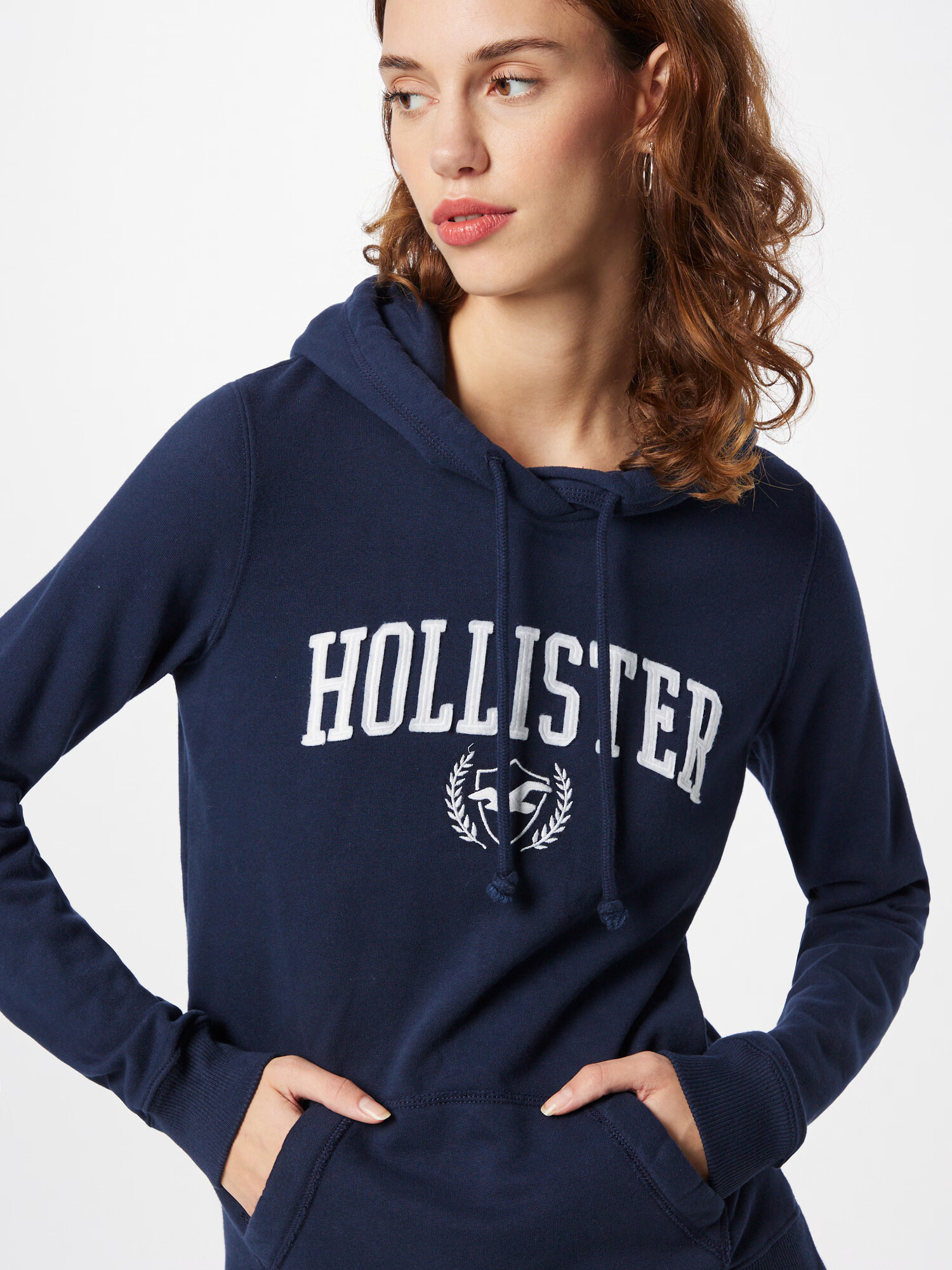 HOLLISTER Bluză de molton bleumarin / alb - Pled.ro