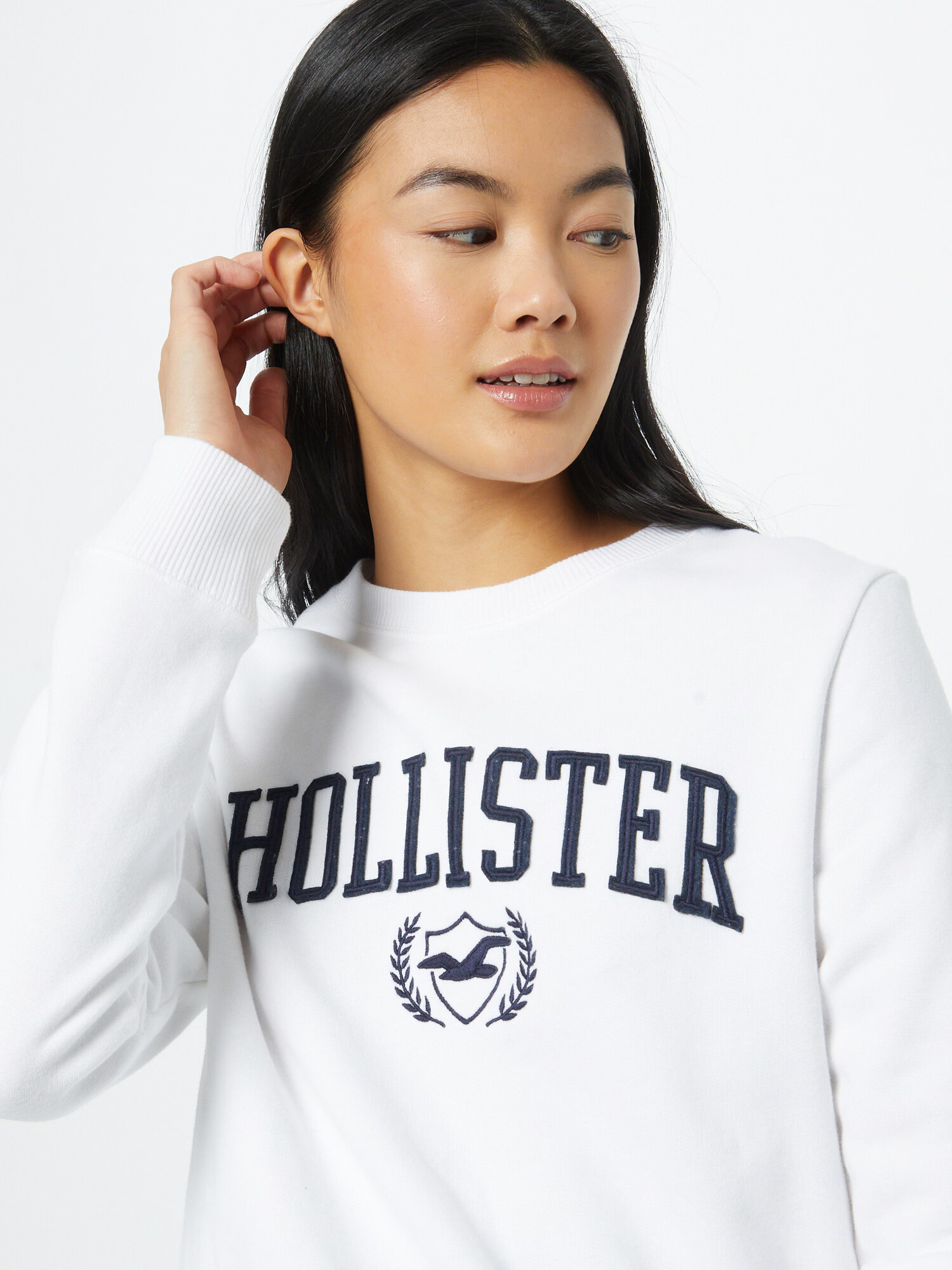 HOLLISTER Bluză de molton bleumarin / alb - Pled.ro