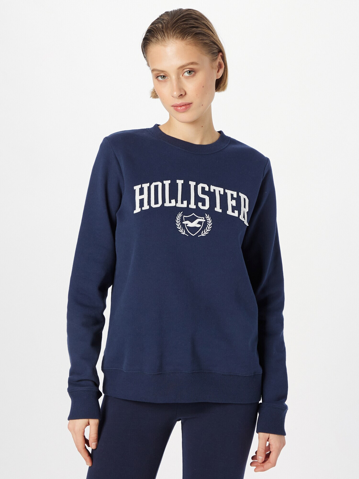 HOLLISTER Bluză de molton bleumarin / alb - Pled.ro