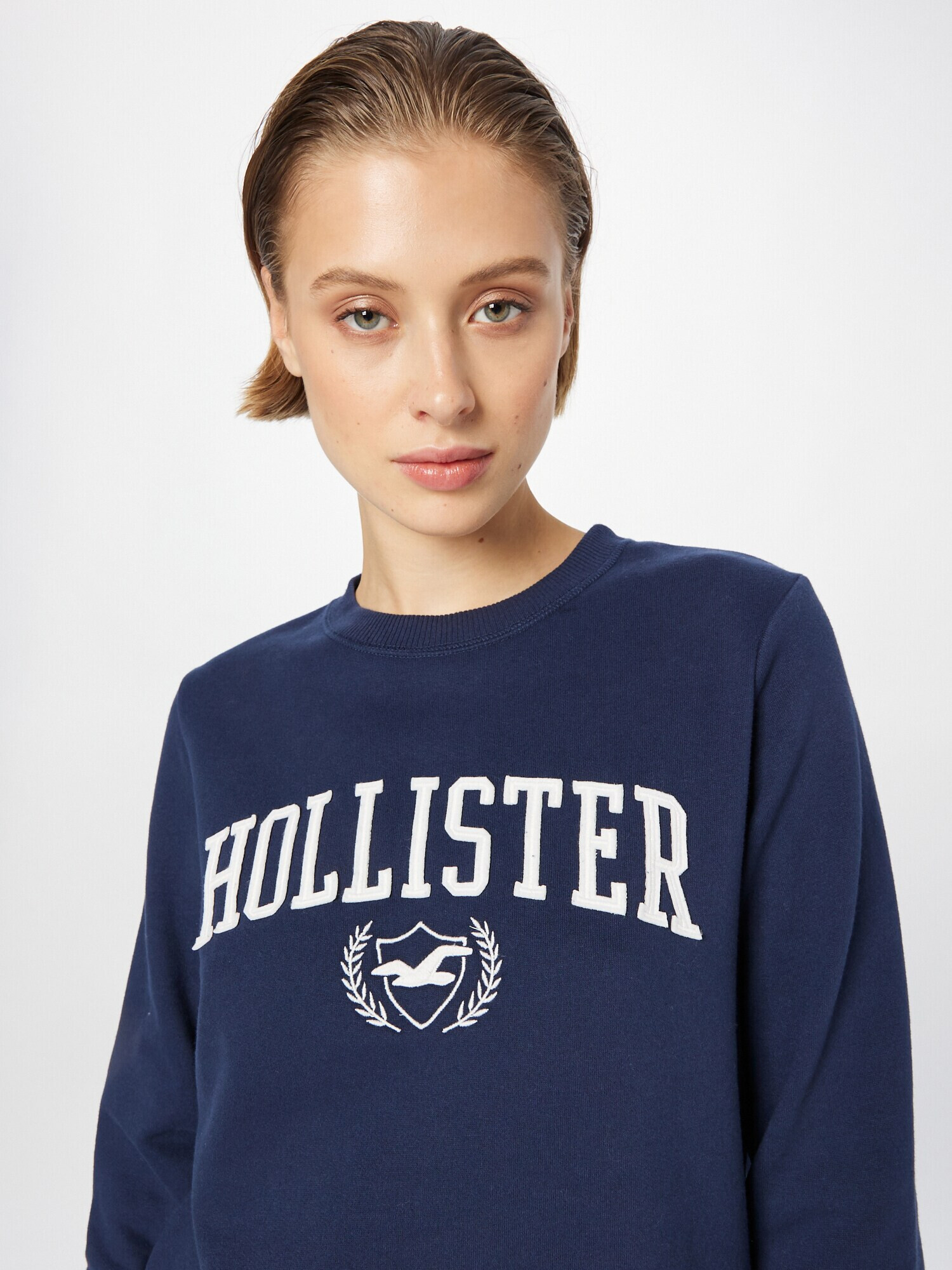 HOLLISTER Bluză de molton bleumarin / alb - Pled.ro