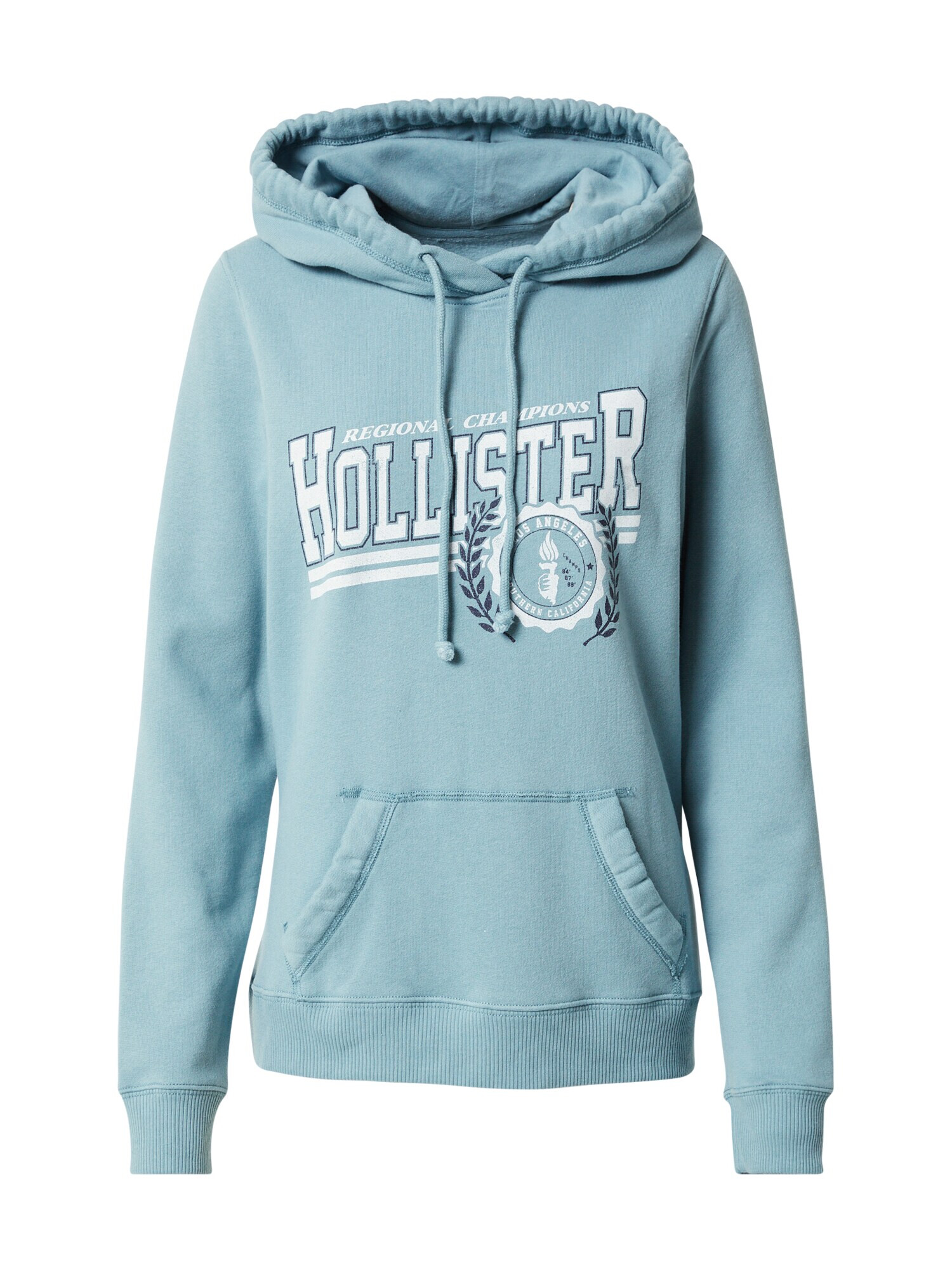 HOLLISTER Bluză de molton bleumarin / albastru fumuriu / alb - Pled.ro