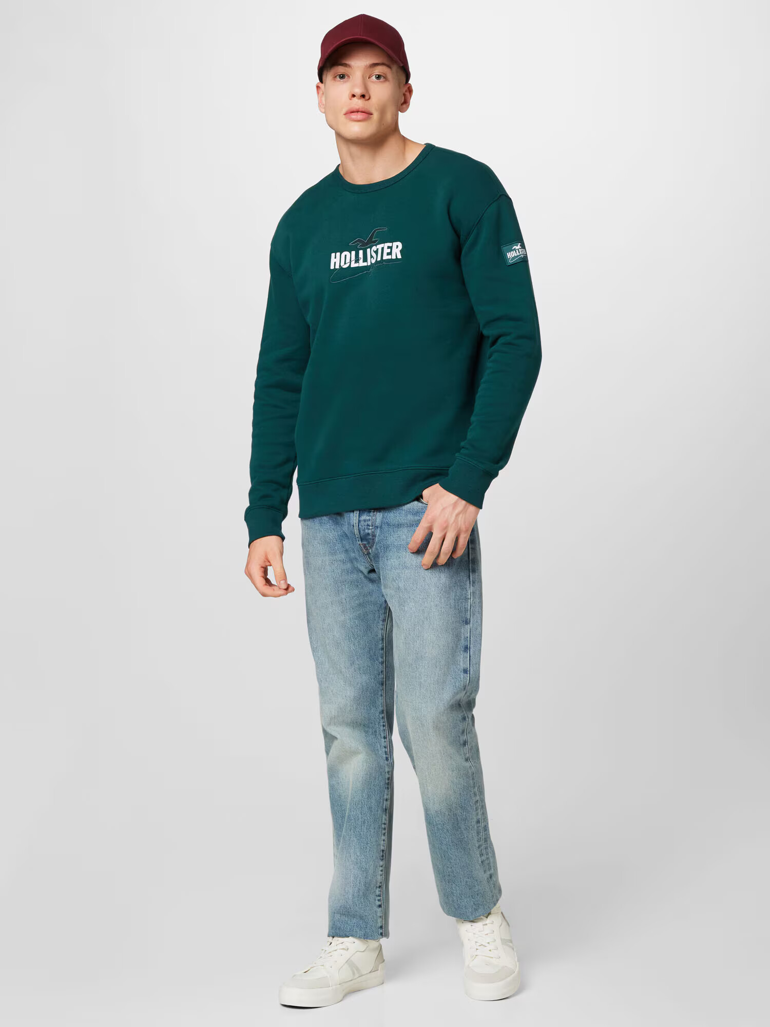 HOLLISTER Bluză de molton 'EMEA' verde închis / alb - Pled.ro