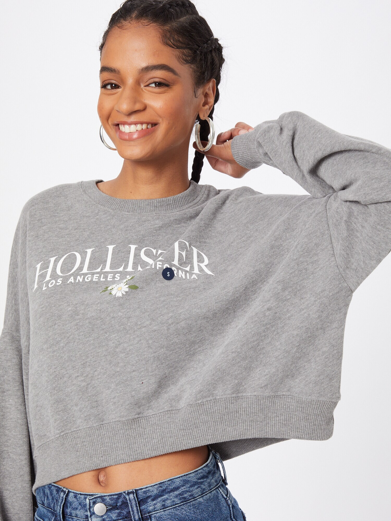 HOLLISTER Bluză de molton gri amestecat / kaki / alb - Pled.ro