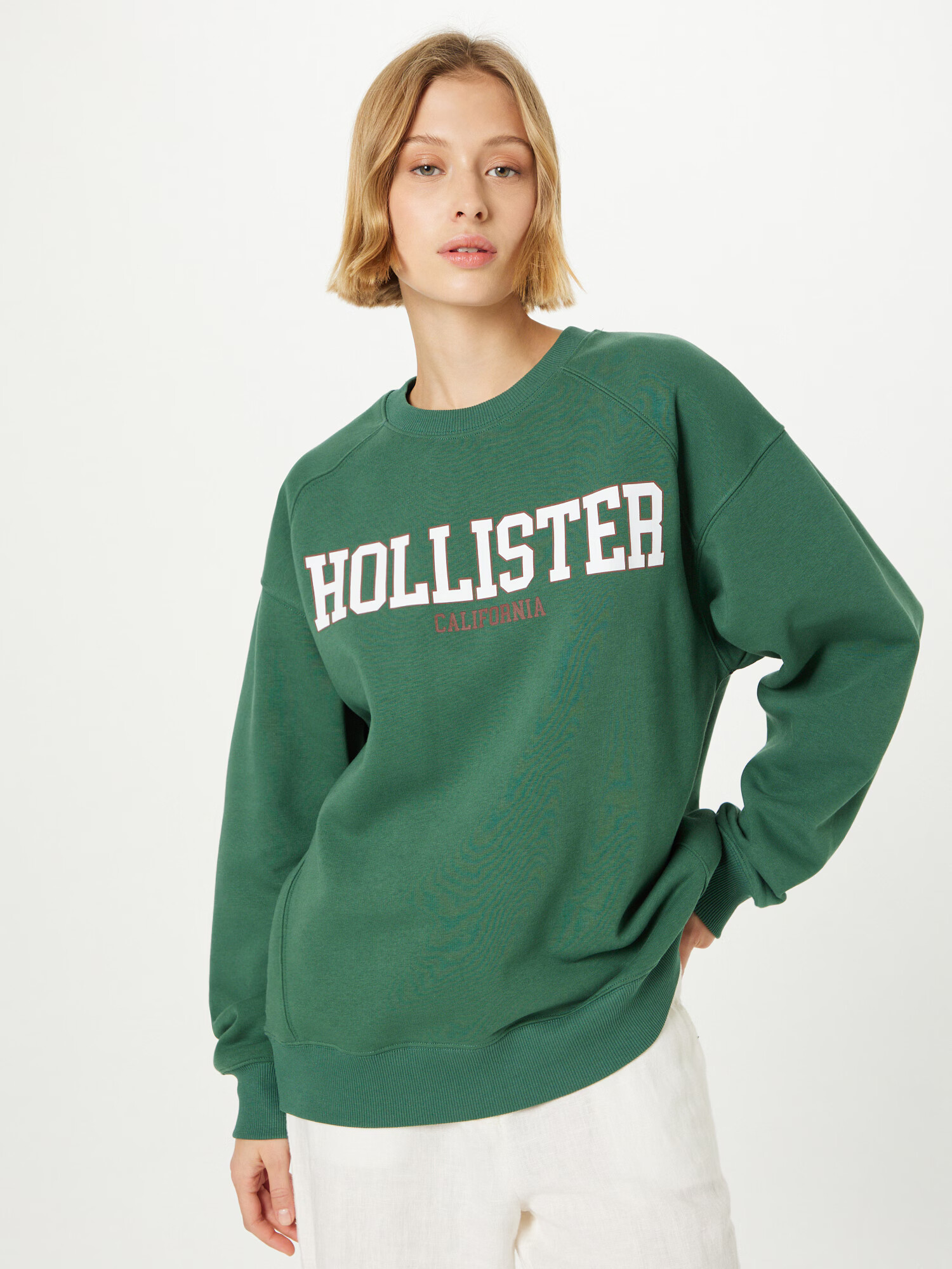 HOLLISTER Bluză de molton maro pueblo / verde smarald / alb - Pled.ro