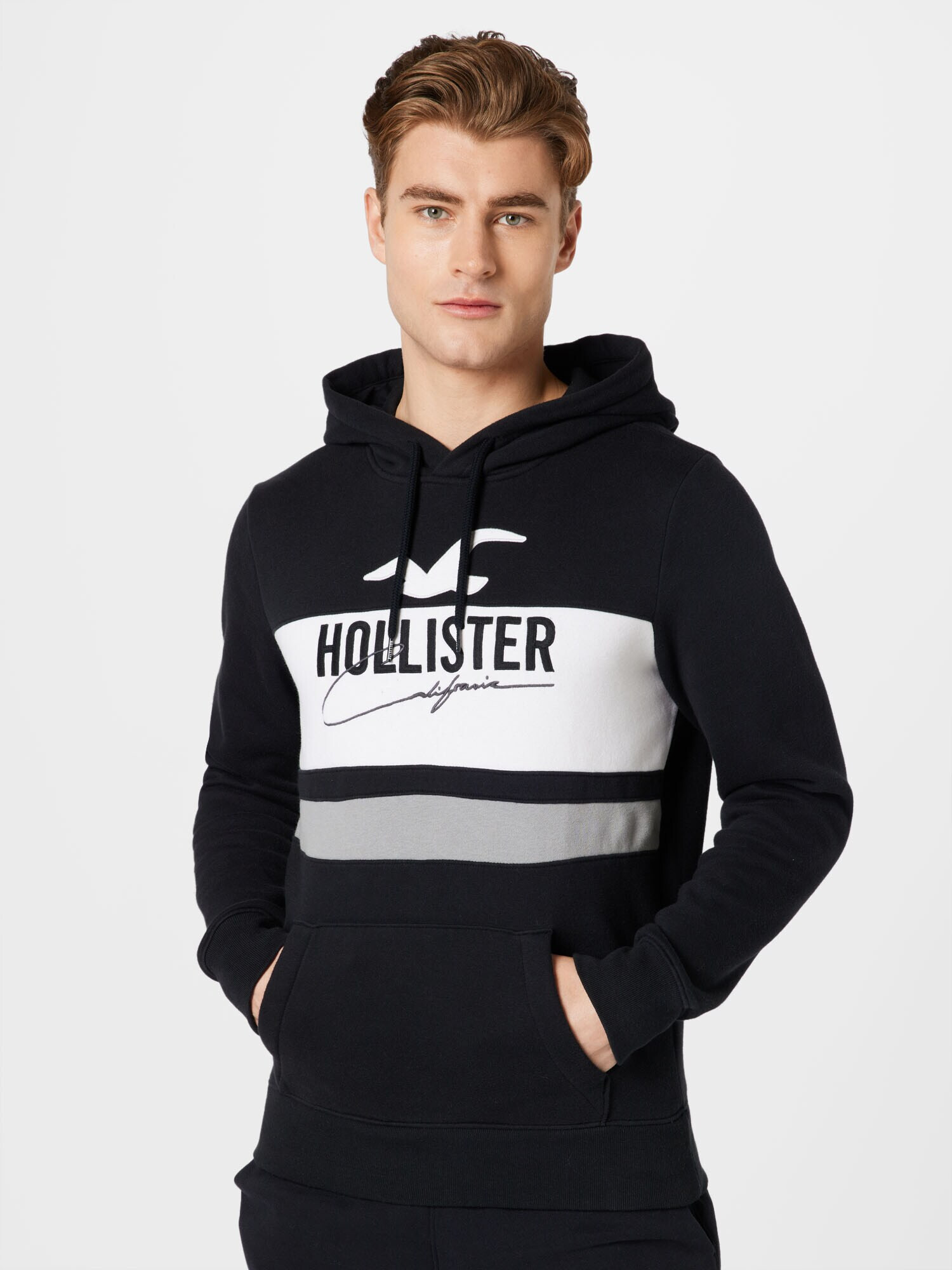 HOLLISTER Bluză de molton negru / alb - Pled.ro