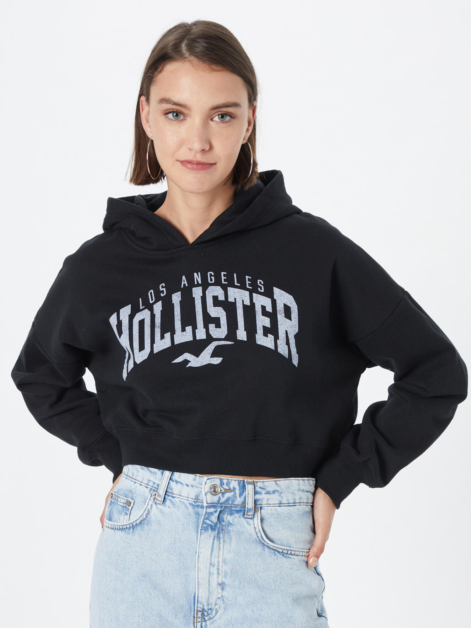 HOLLISTER Bluză de molton negru / alb - Pled.ro