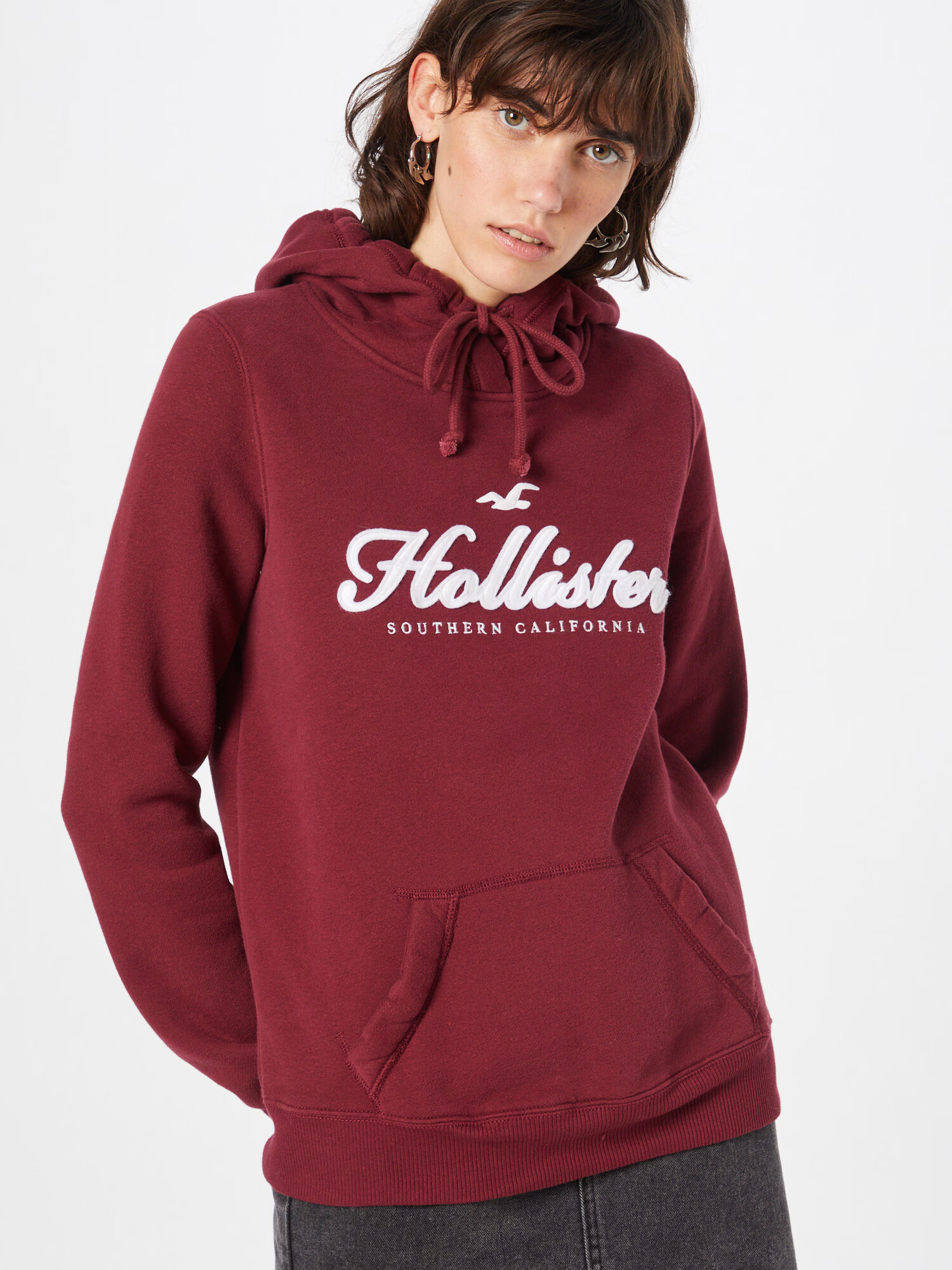 HOLLISTER Bluză de molton roșu burgundy / alb - Pled.ro