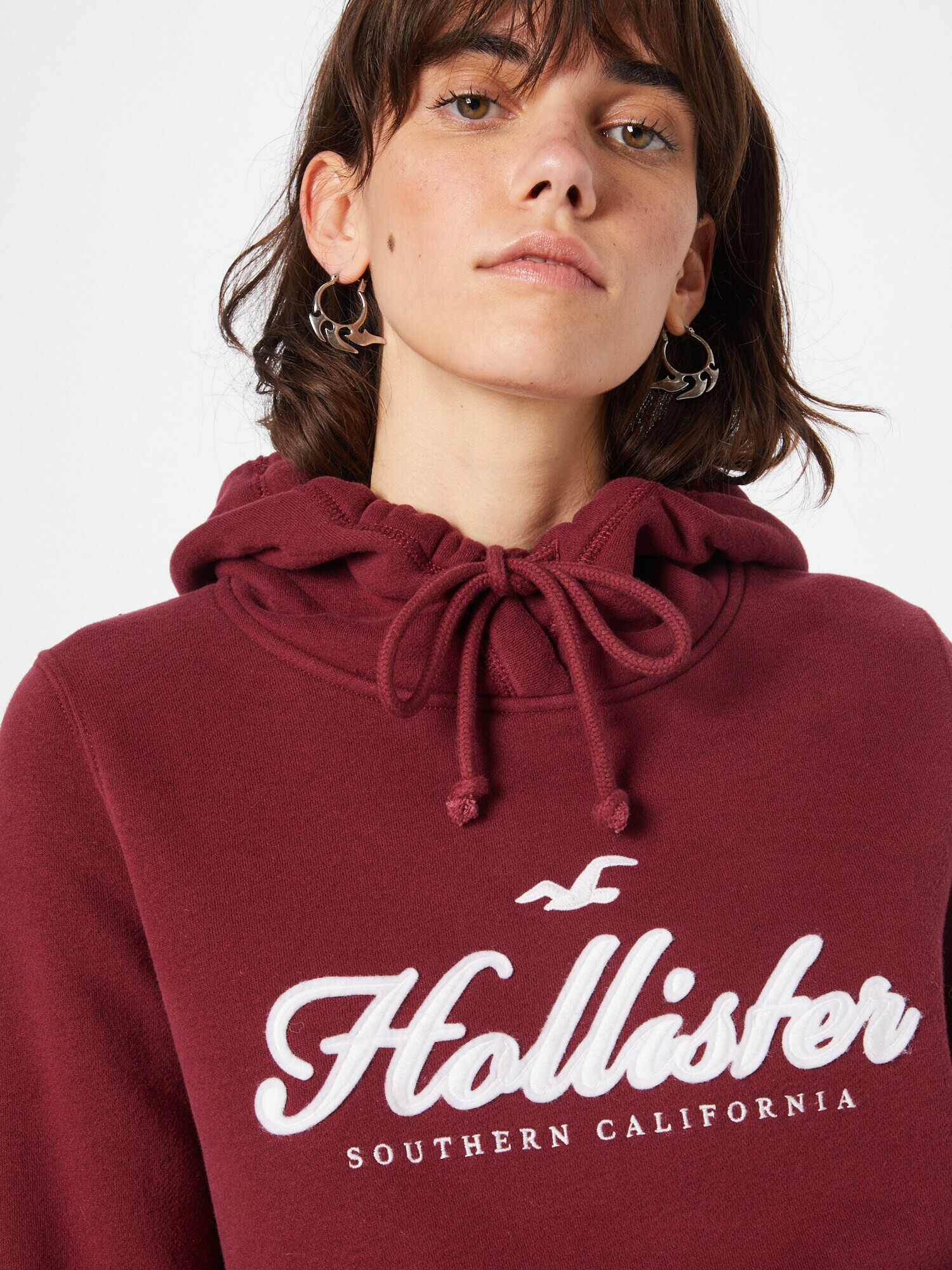 HOLLISTER Bluză de molton roșu burgundy / alb - Pled.ro