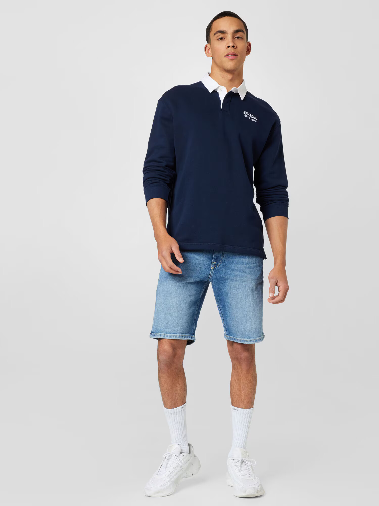 HOLLISTER Bluză de molton 'VARSITY' bleumarin / alb - Pled.ro