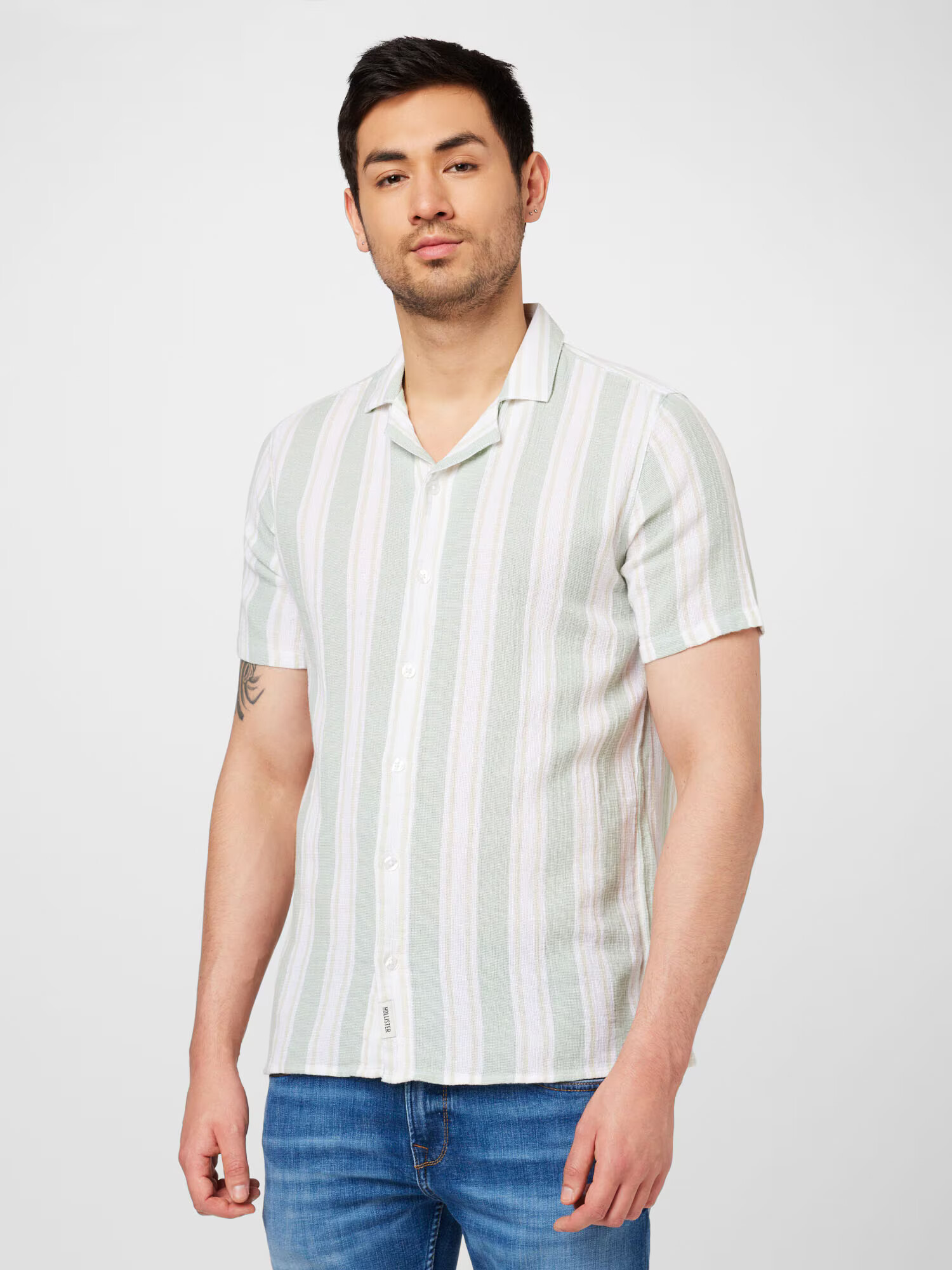 HOLLISTER Cămașă bej / verde pastel / alb - Pled.ro