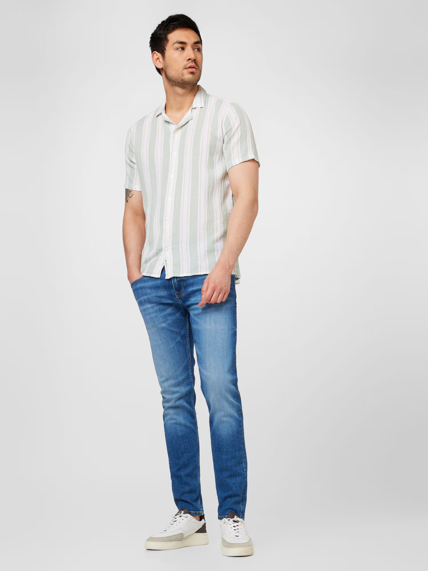 HOLLISTER Cămașă bej / verde pastel / alb - Pled.ro