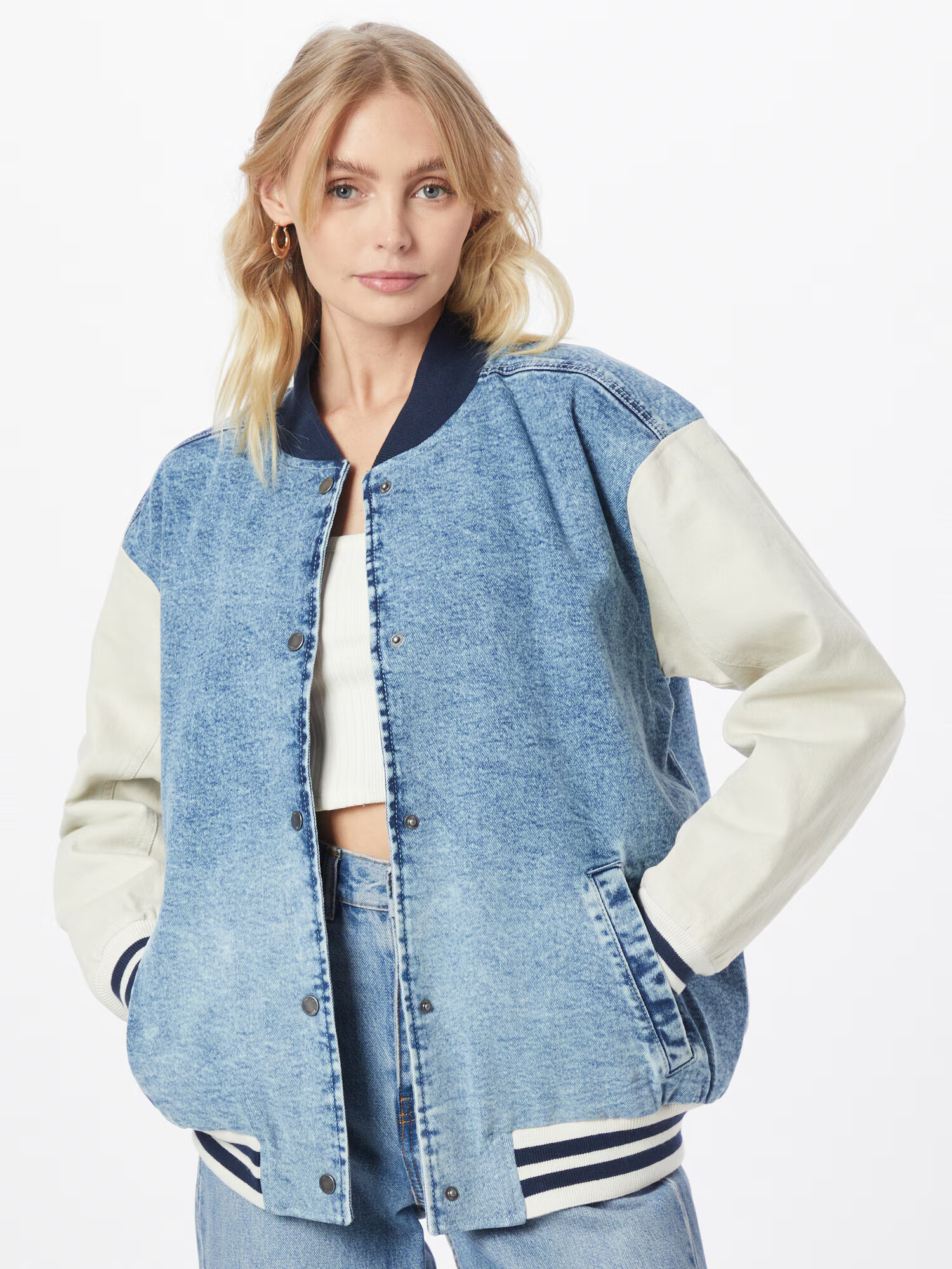 HOLLISTER Geacă de primăvară-toamnă bleumarin / albastru denim / alb denim - Pled.ro