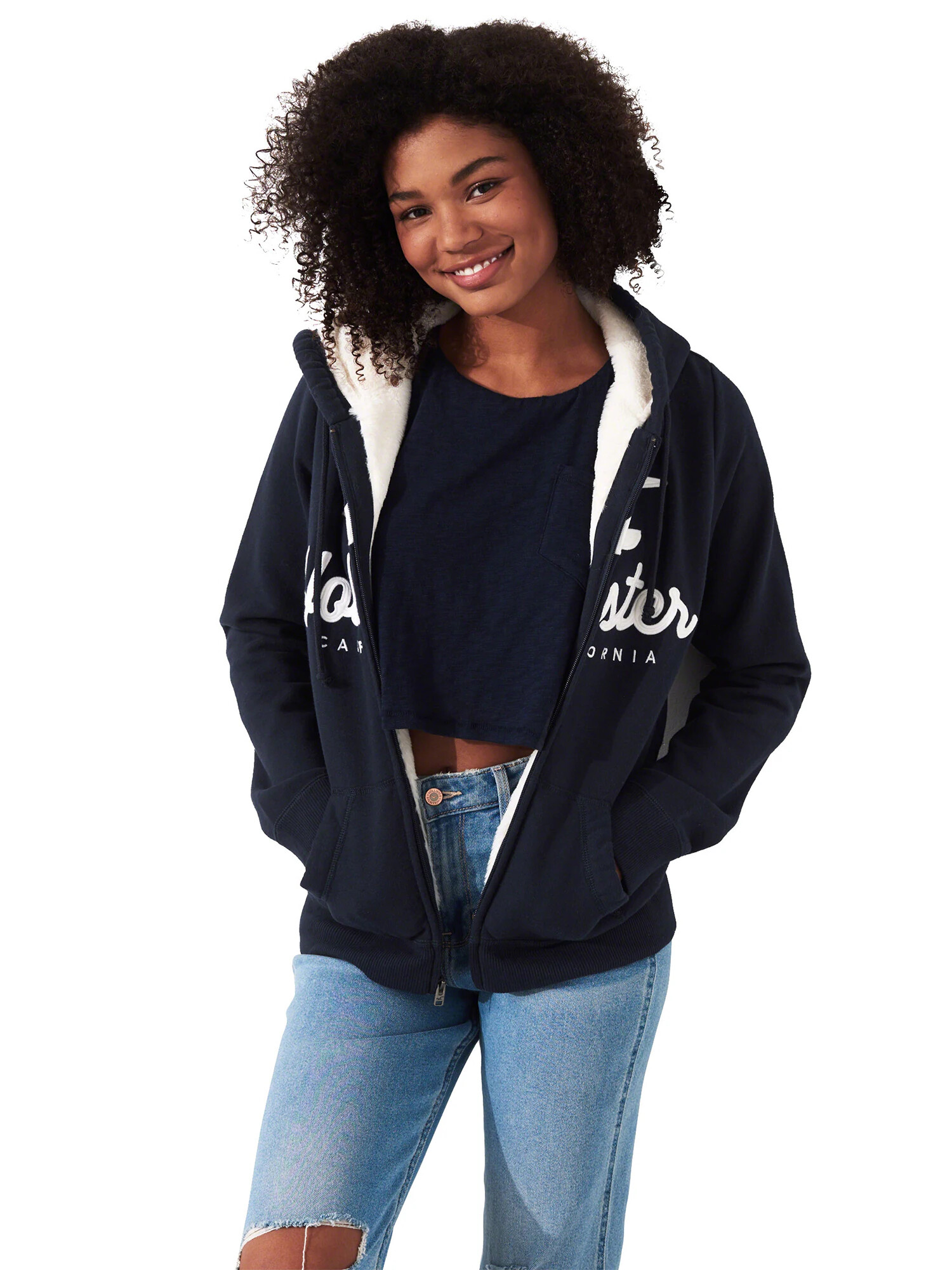 HOLLISTER Hanorac 'CORE LOGO SHERPA' bleumarin - Pled.ro