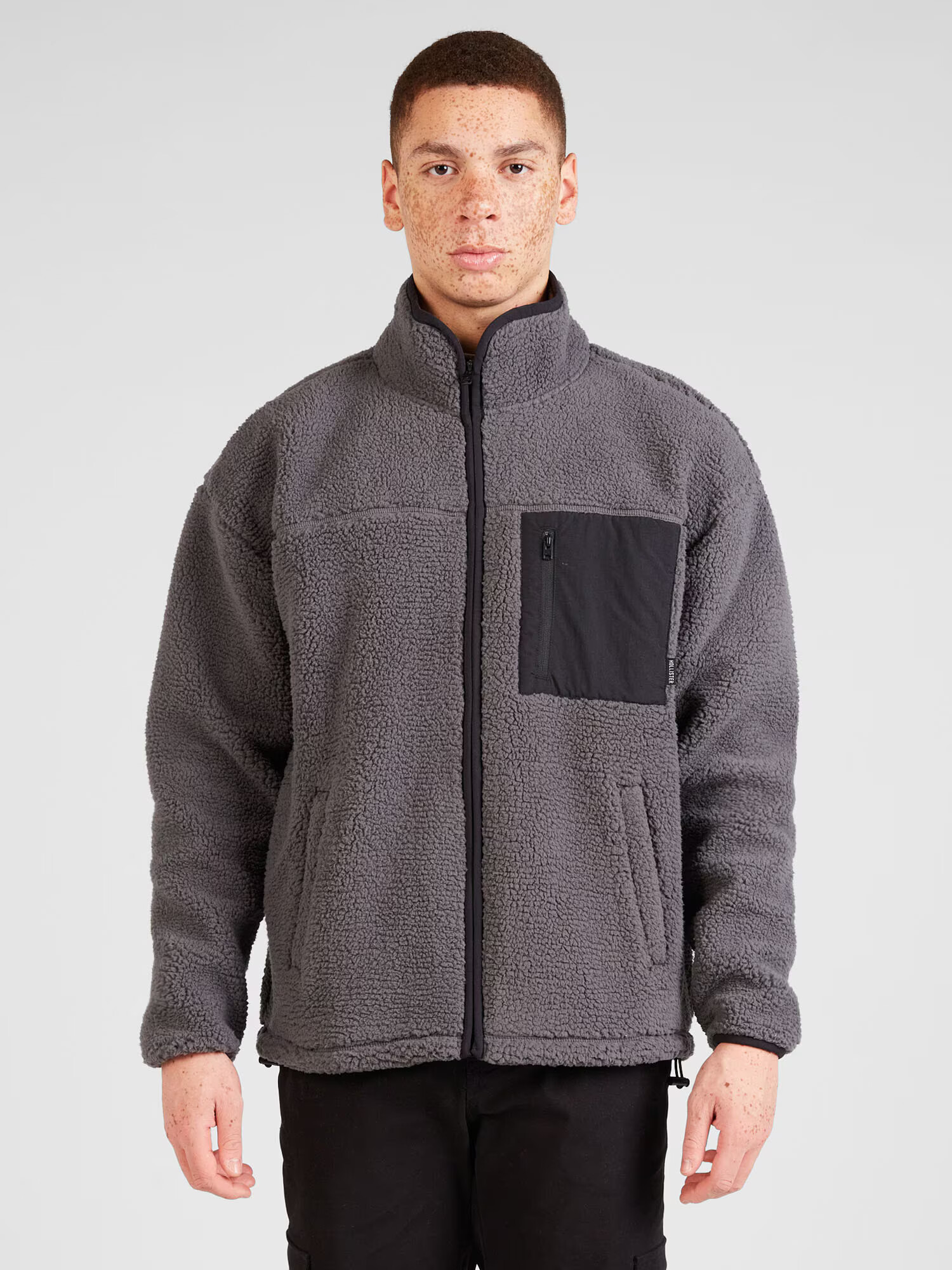 HOLLISTER Jachetă fleece 'EXTERIOR' gri închis / negru - Pled.ro