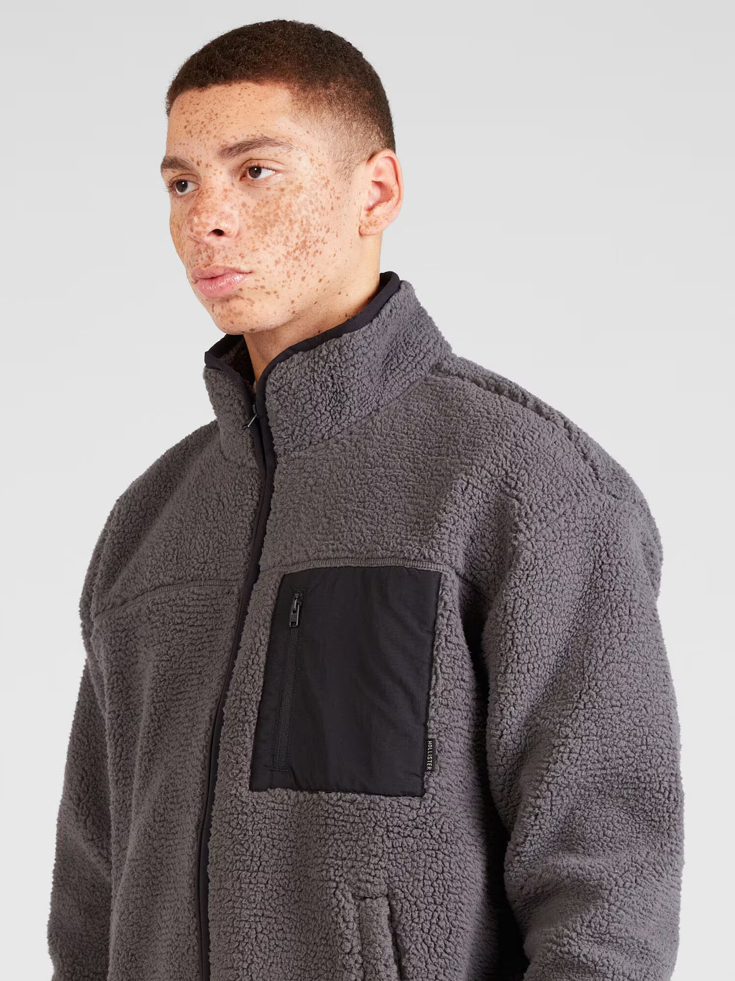 HOLLISTER Jachetă fleece 'EXTERIOR' gri închis / negru - Pled.ro