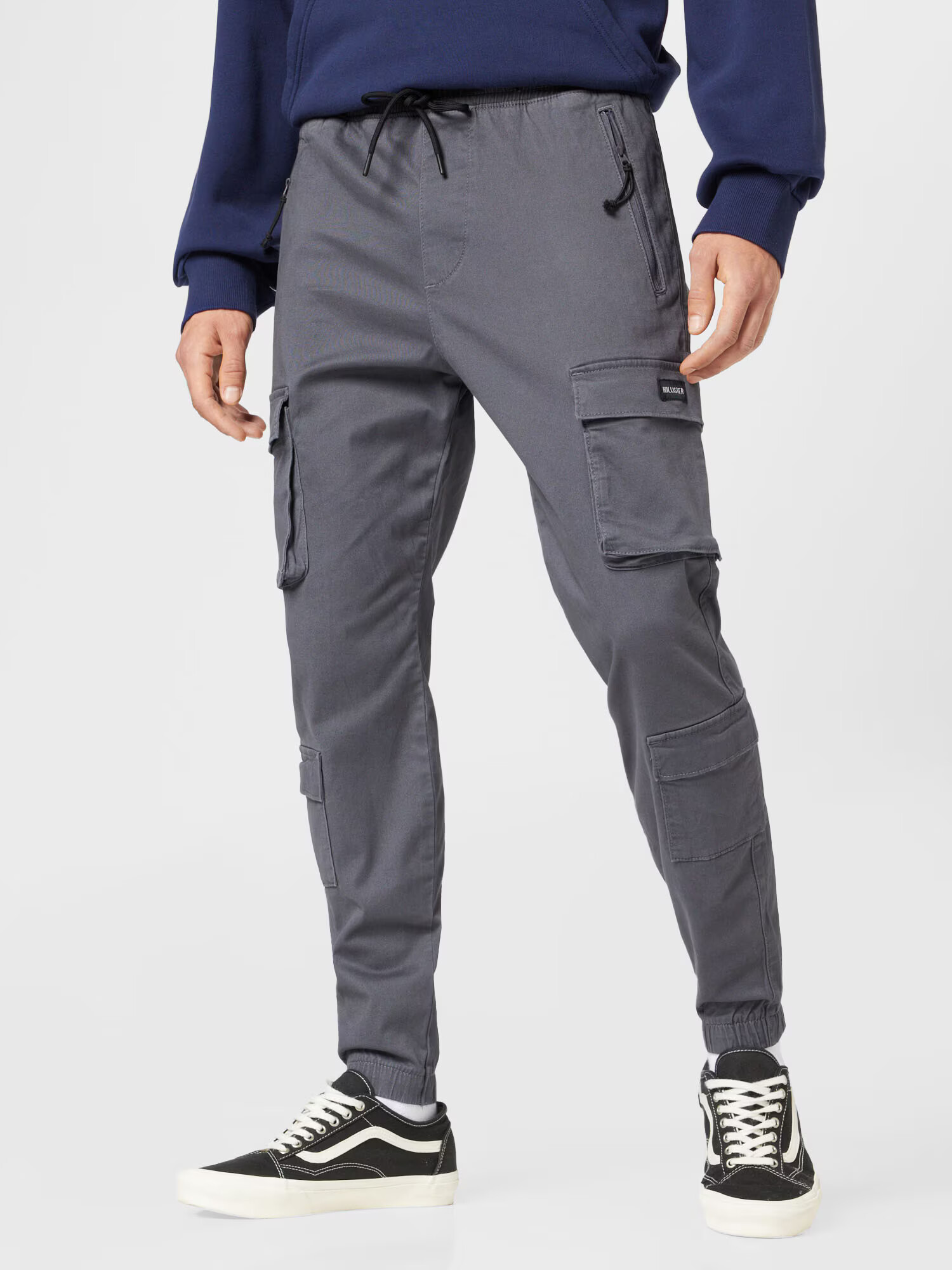 HOLLISTER Pantaloni cu buzunare gri închis / negru / alb natural - Pled.ro