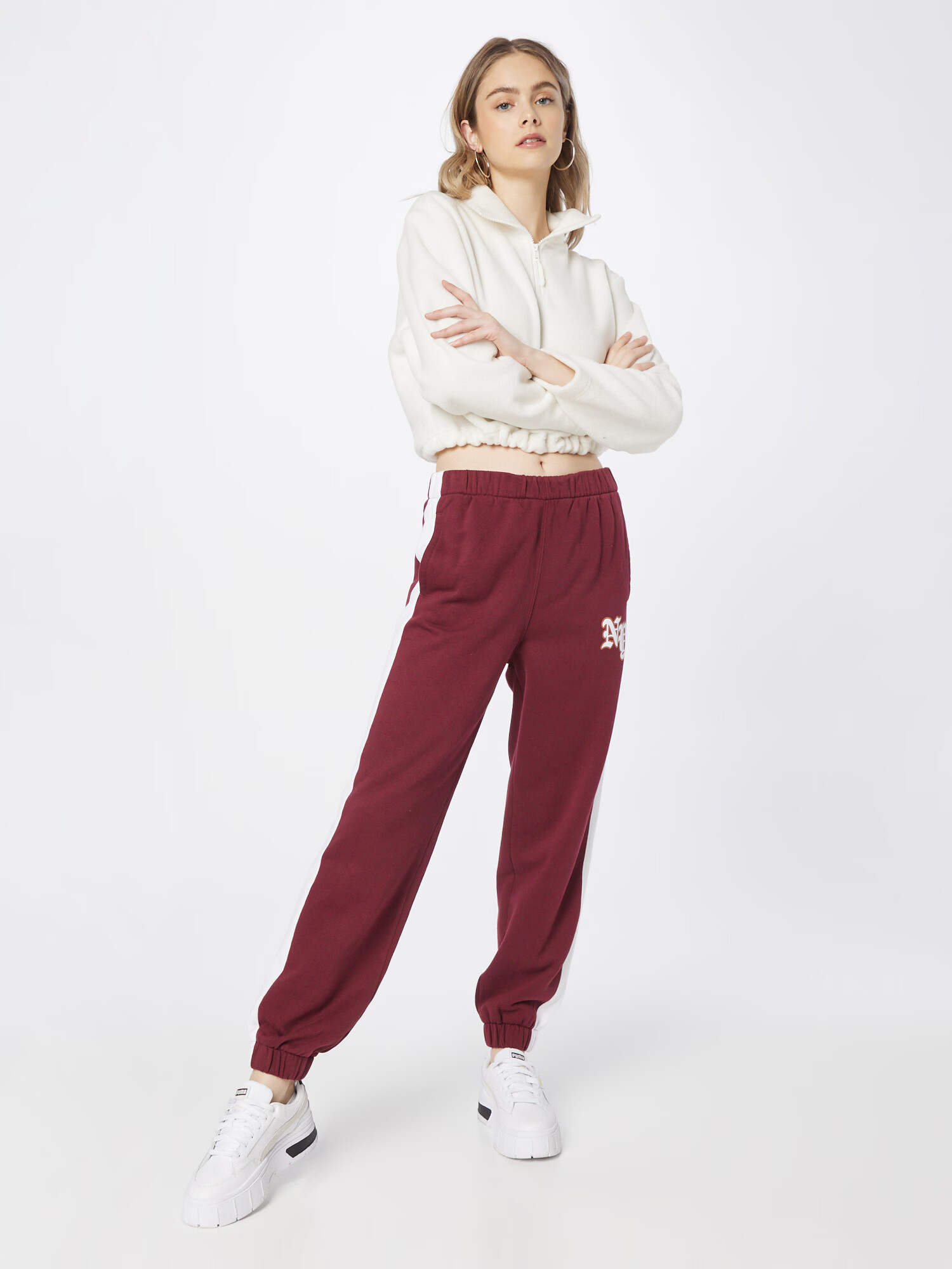 HOLLISTER Pantaloni 'DARK ACADEMIA' roșu burgundy / alb - Pled.ro