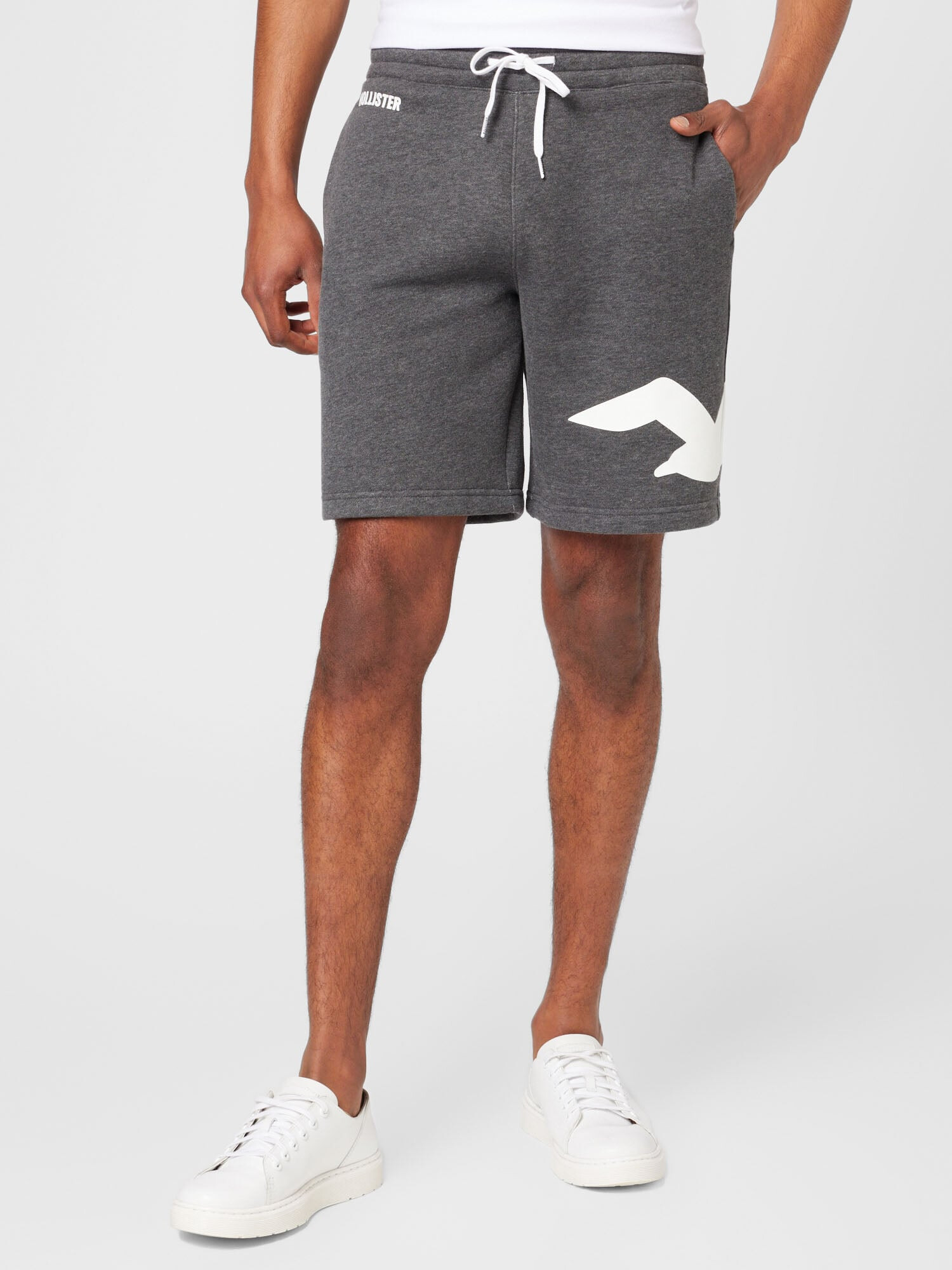 HOLLISTER Pantaloni gri închis / alb - Pled.ro