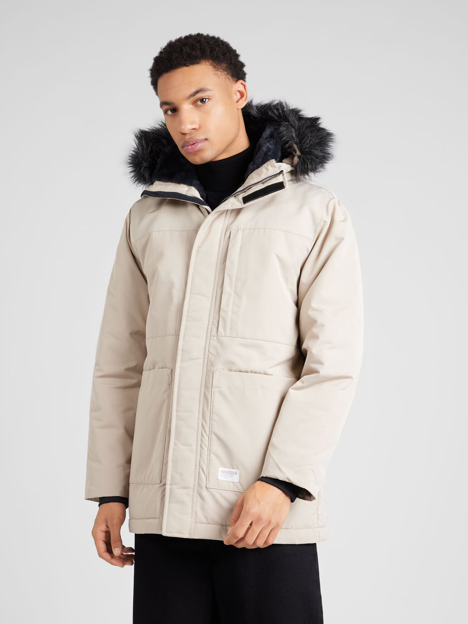 HOLLISTER Parka de iarnă bej deschis / negru - Pled.ro