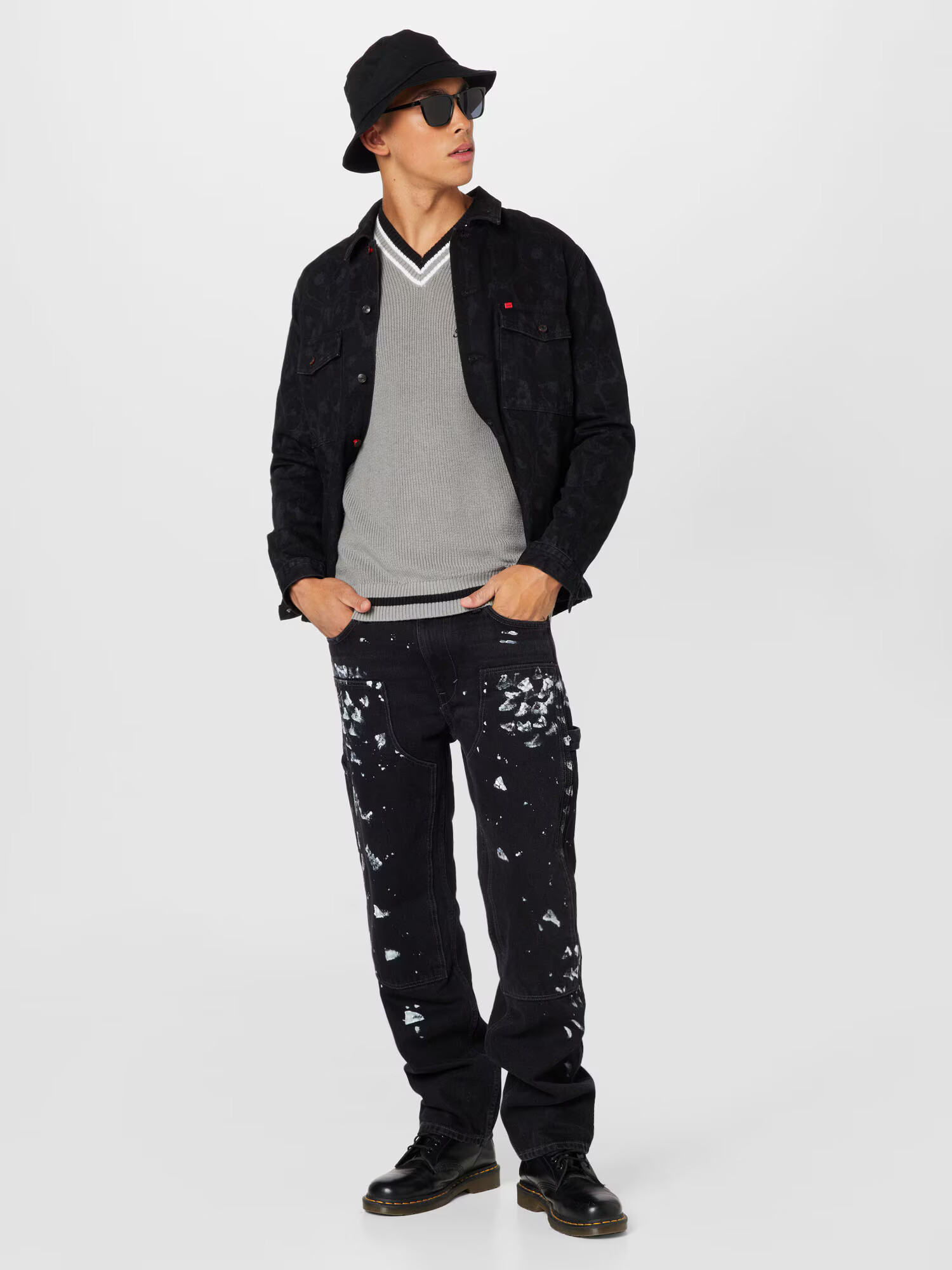 HOLLISTER Pulover 'VARSITY' gri / negru / alb - Pled.ro