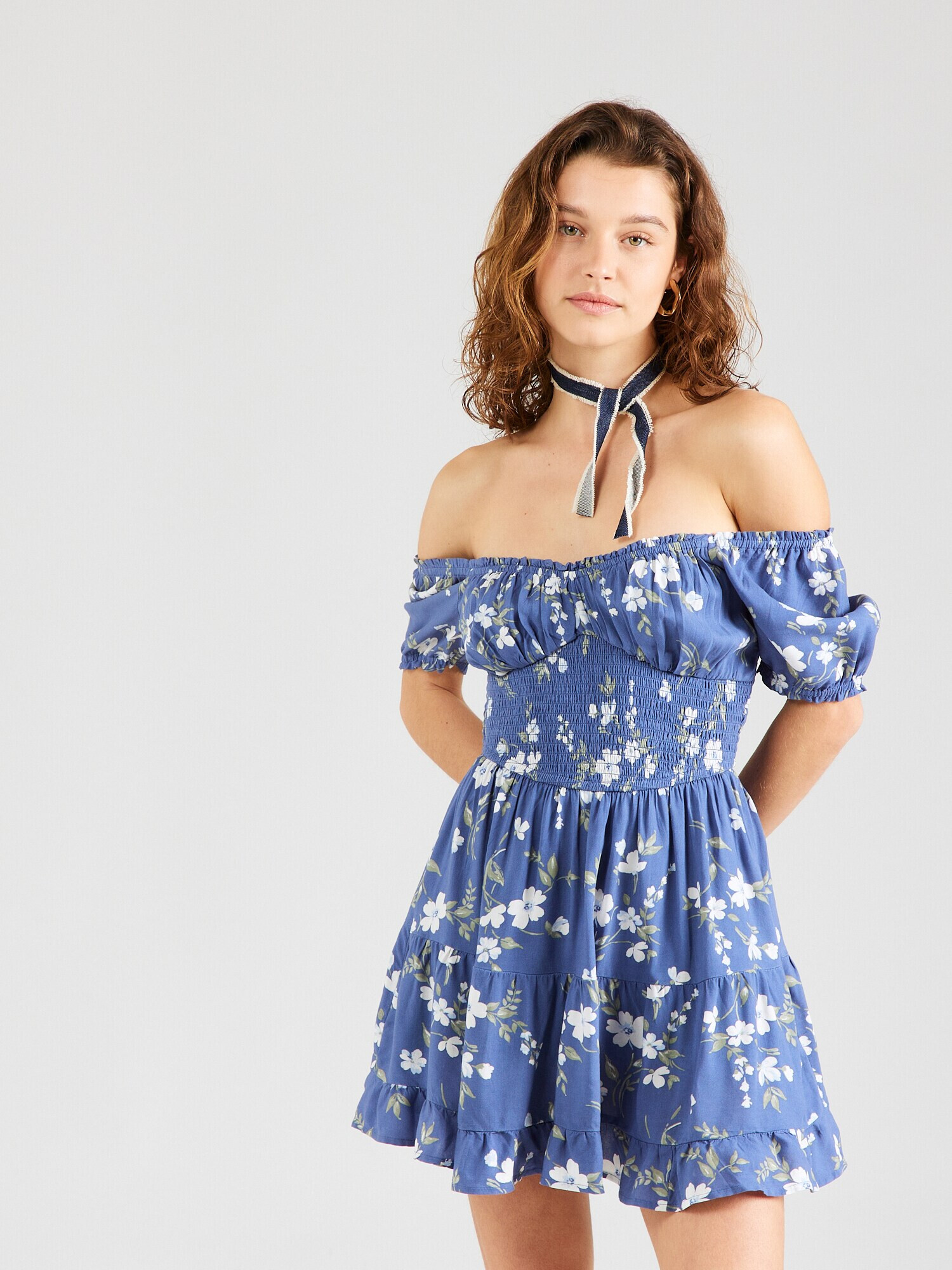 HOLLISTER Rochie de vară bleumarin / kaki / alb - Pled.ro