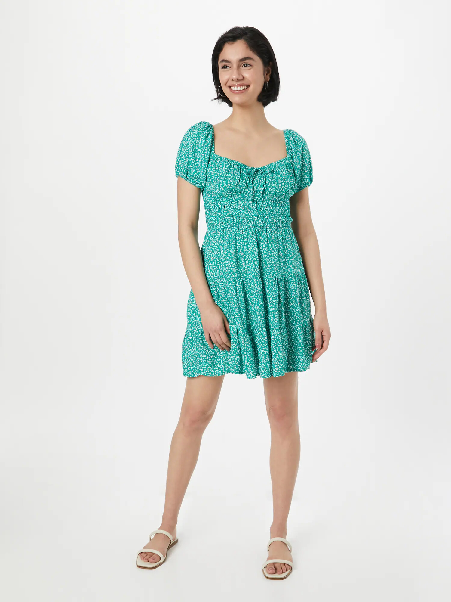 HOLLISTER Rochie de vară verde / alb - Pled.ro