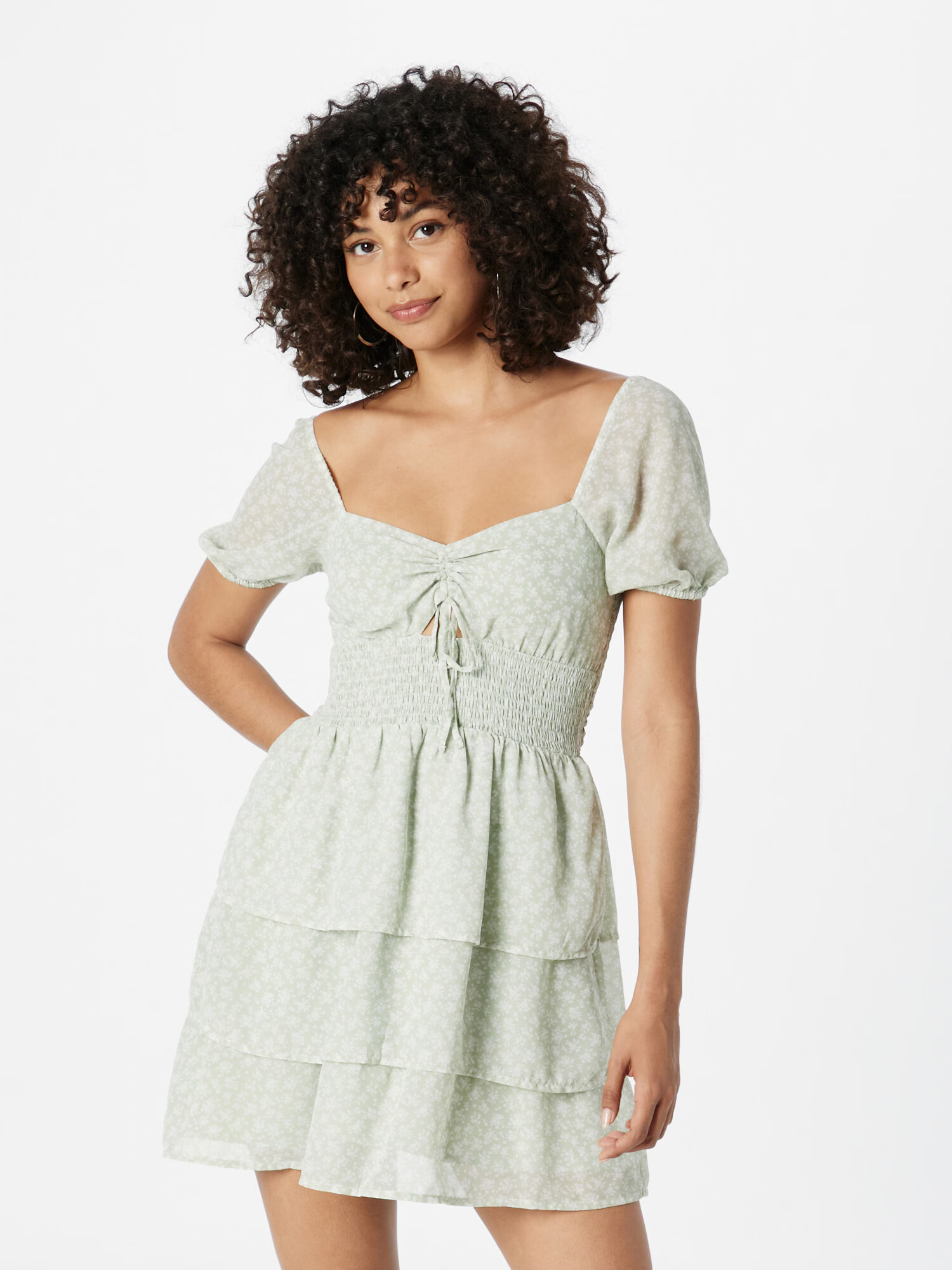 HOLLISTER Rochie verde pastel / alb - Pled.ro