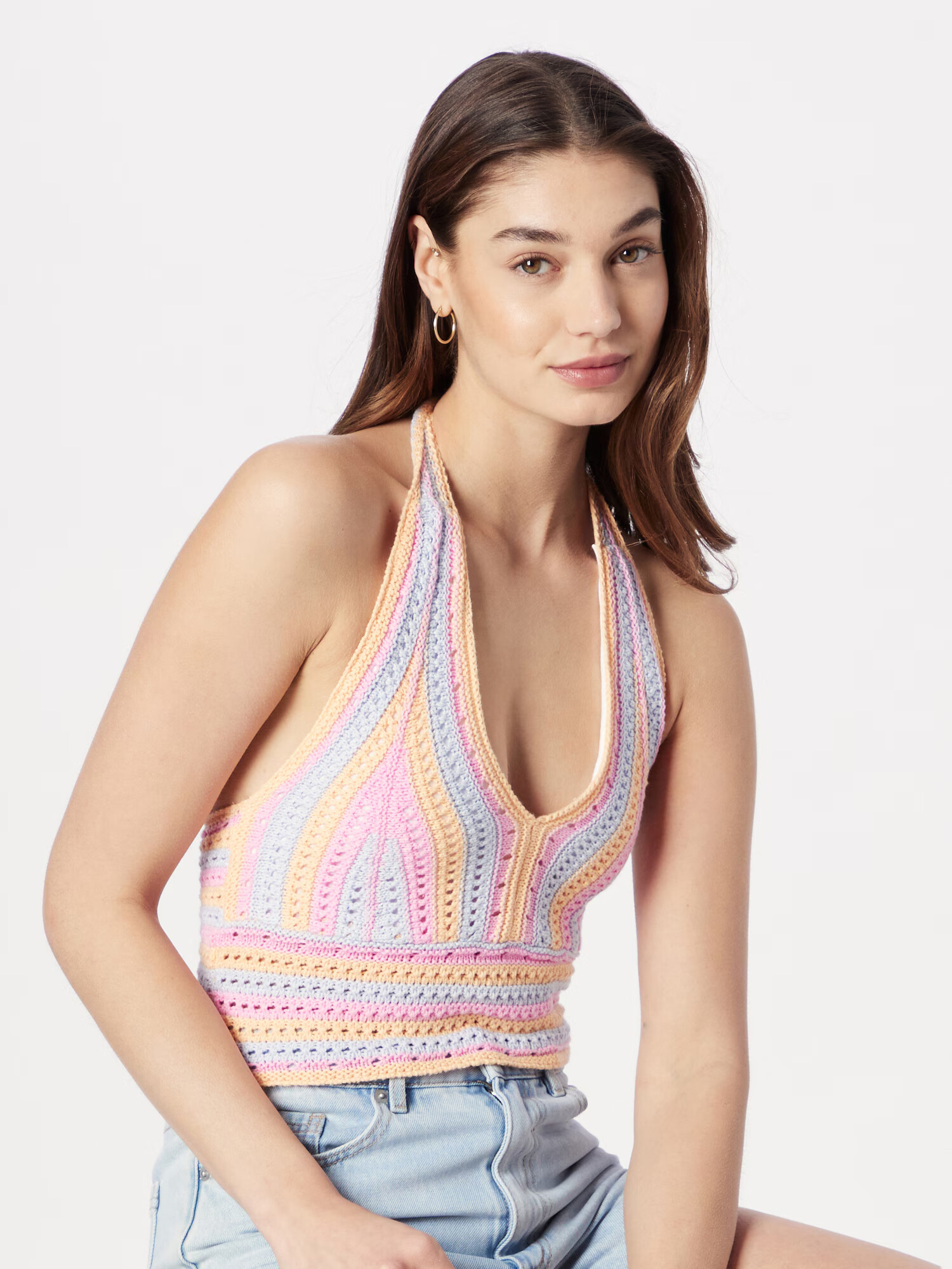 HOLLISTER Top brodat albastru deschis / galben deschis / roz - Pled.ro