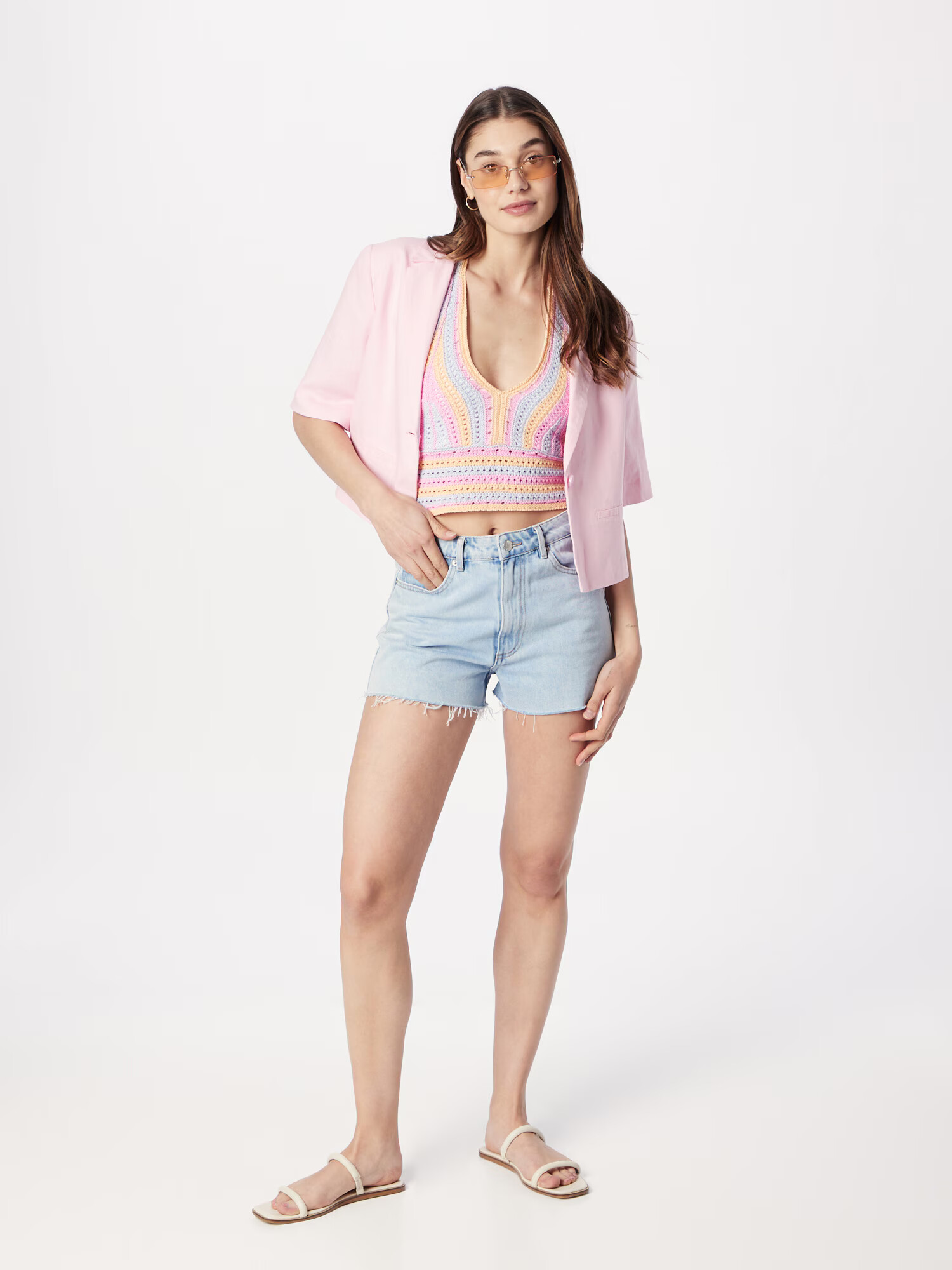 HOLLISTER Top brodat albastru deschis / galben deschis / roz - Pled.ro