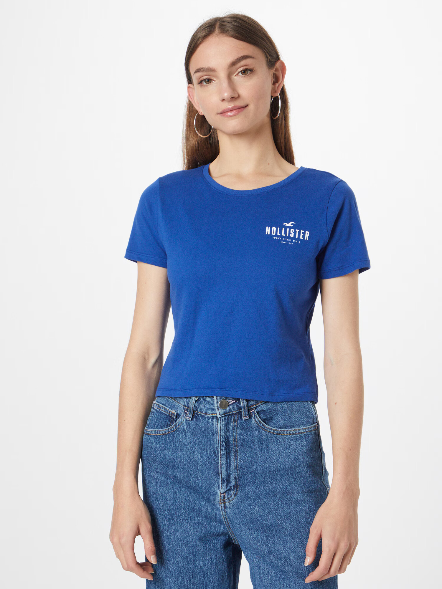 HOLLISTER Tricou albastru / alb - Pled.ro