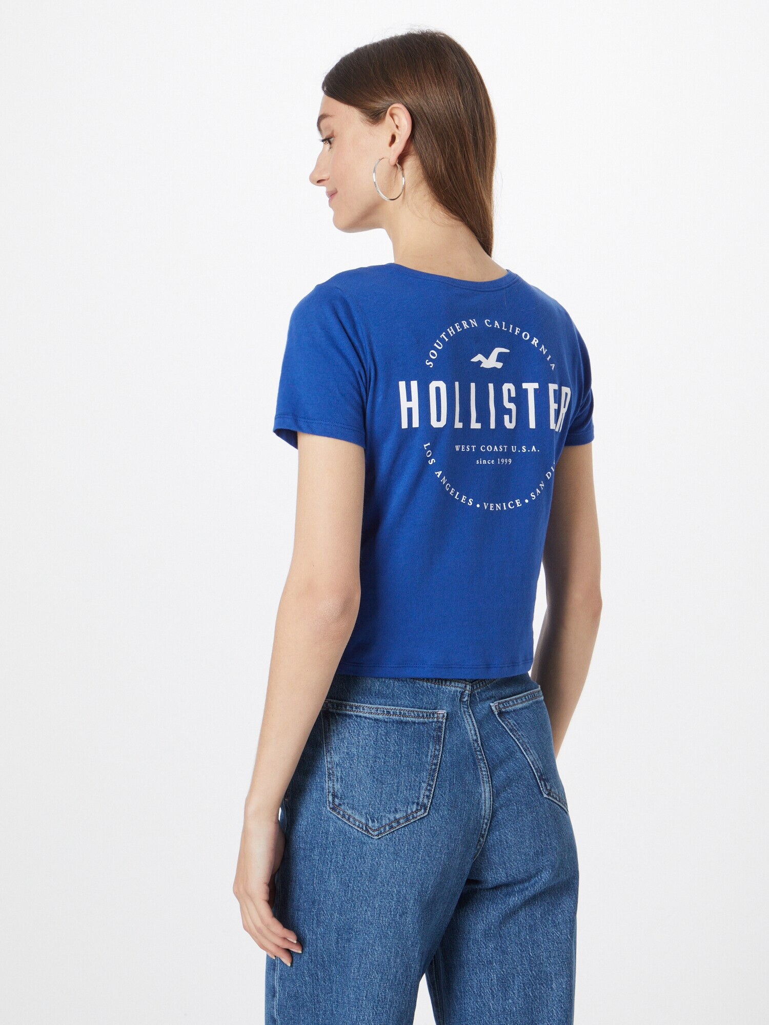 HOLLISTER Tricou albastru / alb - Pled.ro