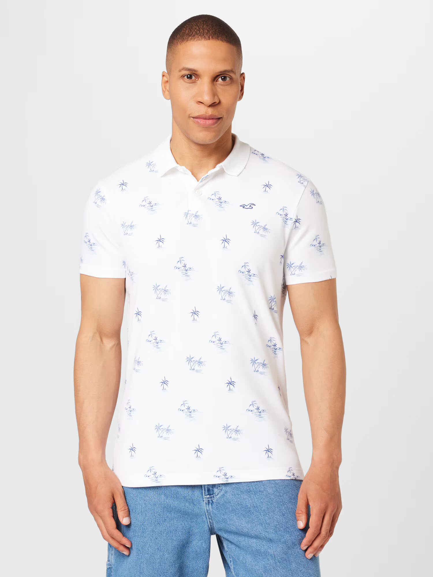 HOLLISTER Tricou albastru / alb - Pled.ro