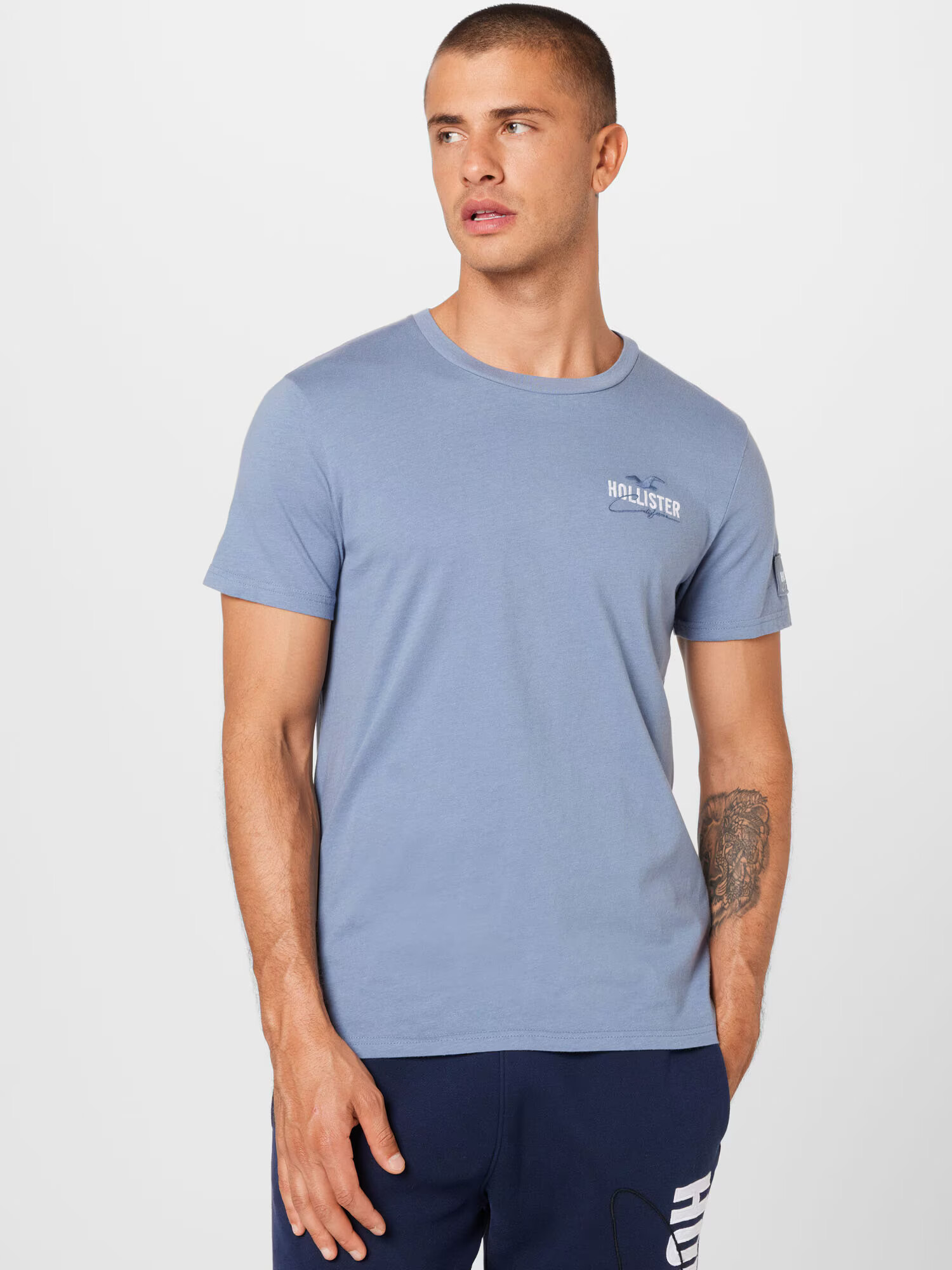 HOLLISTER Tricou albastru / alb - Pled.ro