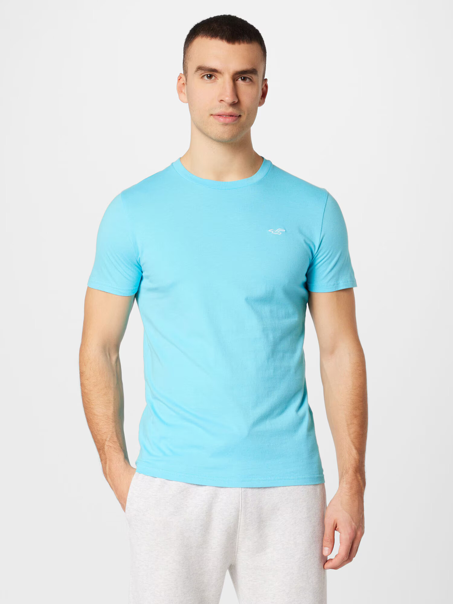 HOLLISTER Tricou albastru aqua / alb - Pled.ro