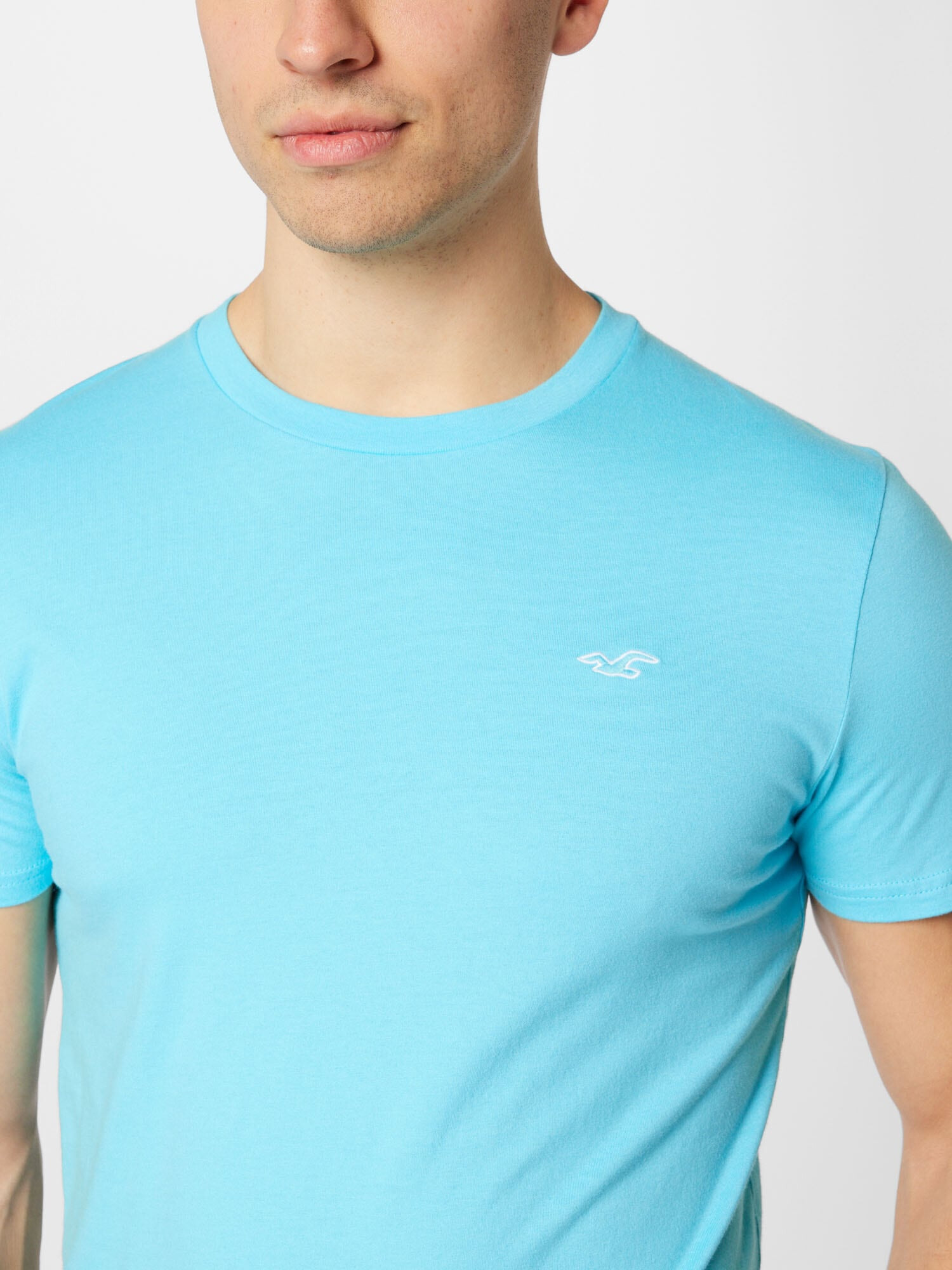 HOLLISTER Tricou albastru aqua / alb - Pled.ro