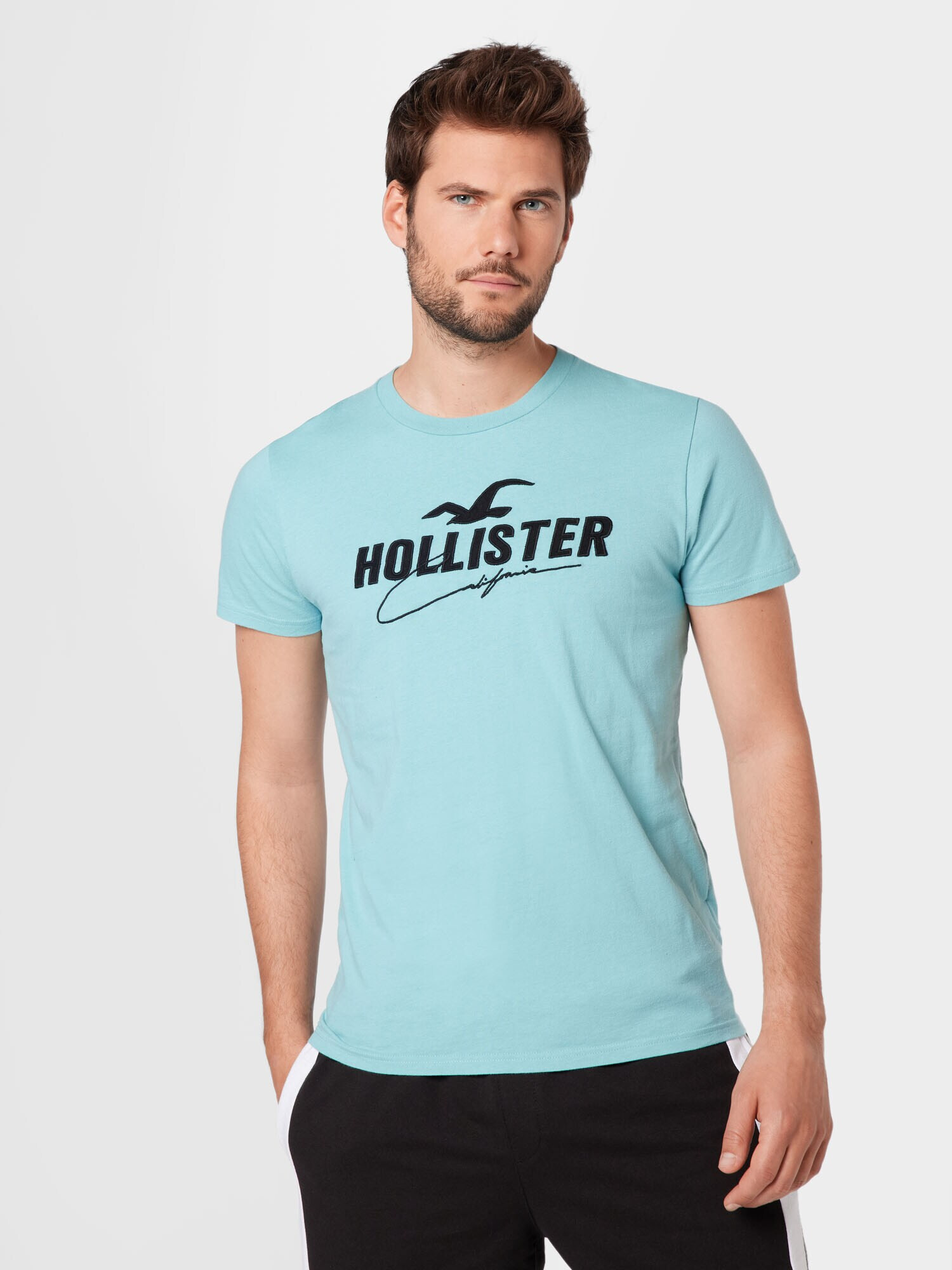 HOLLISTER Tricou albastru aqua / negru - Pled.ro