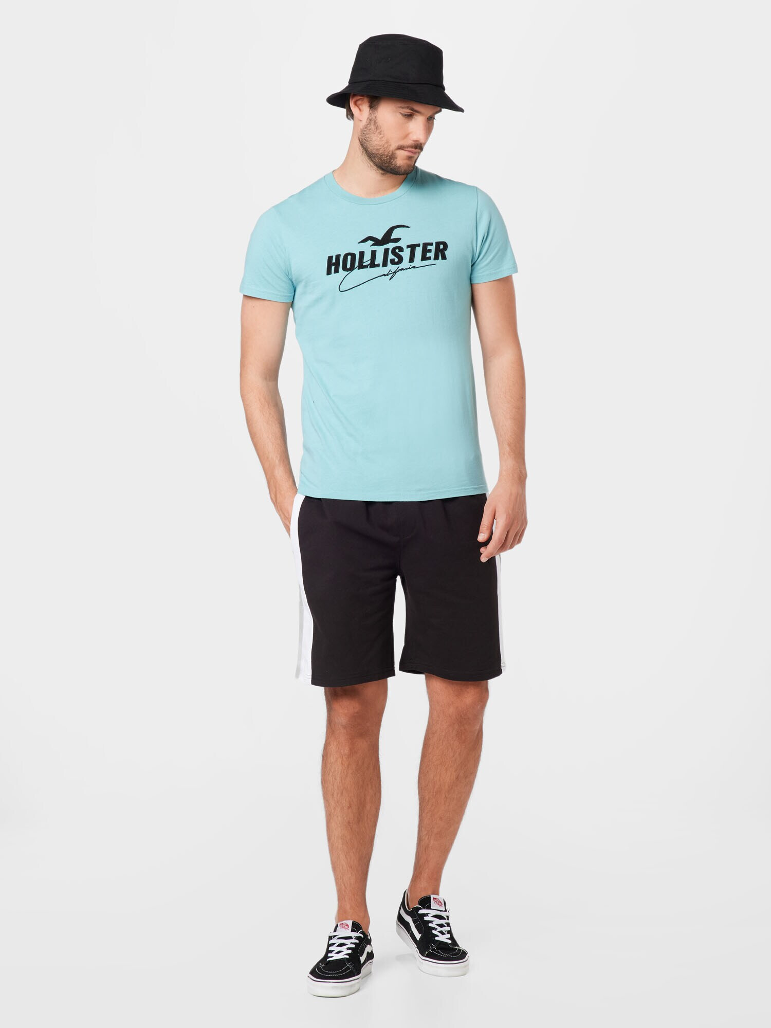 HOLLISTER Tricou albastru aqua / negru - Pled.ro