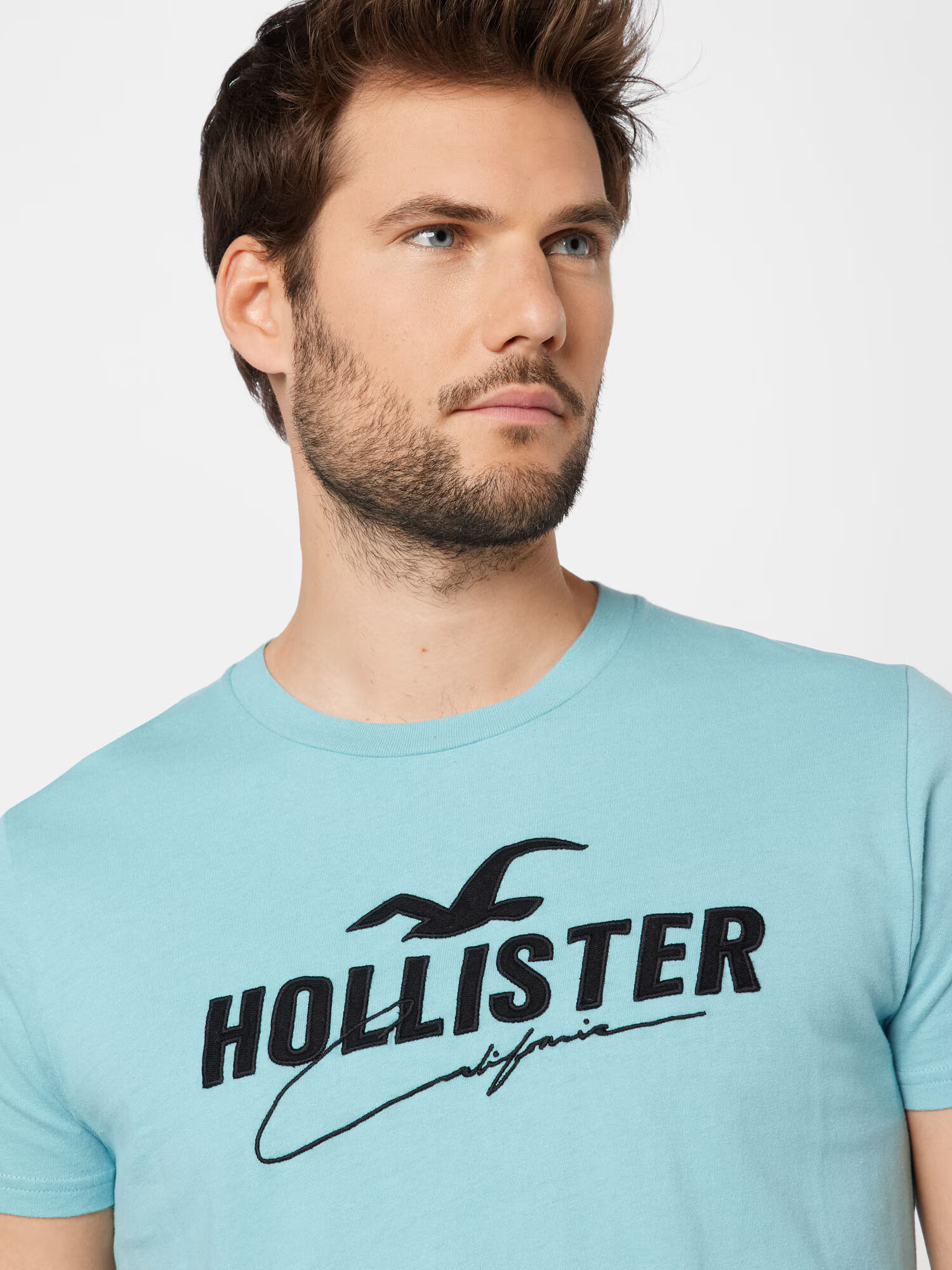 HOLLISTER Tricou albastru aqua / negru - Pled.ro