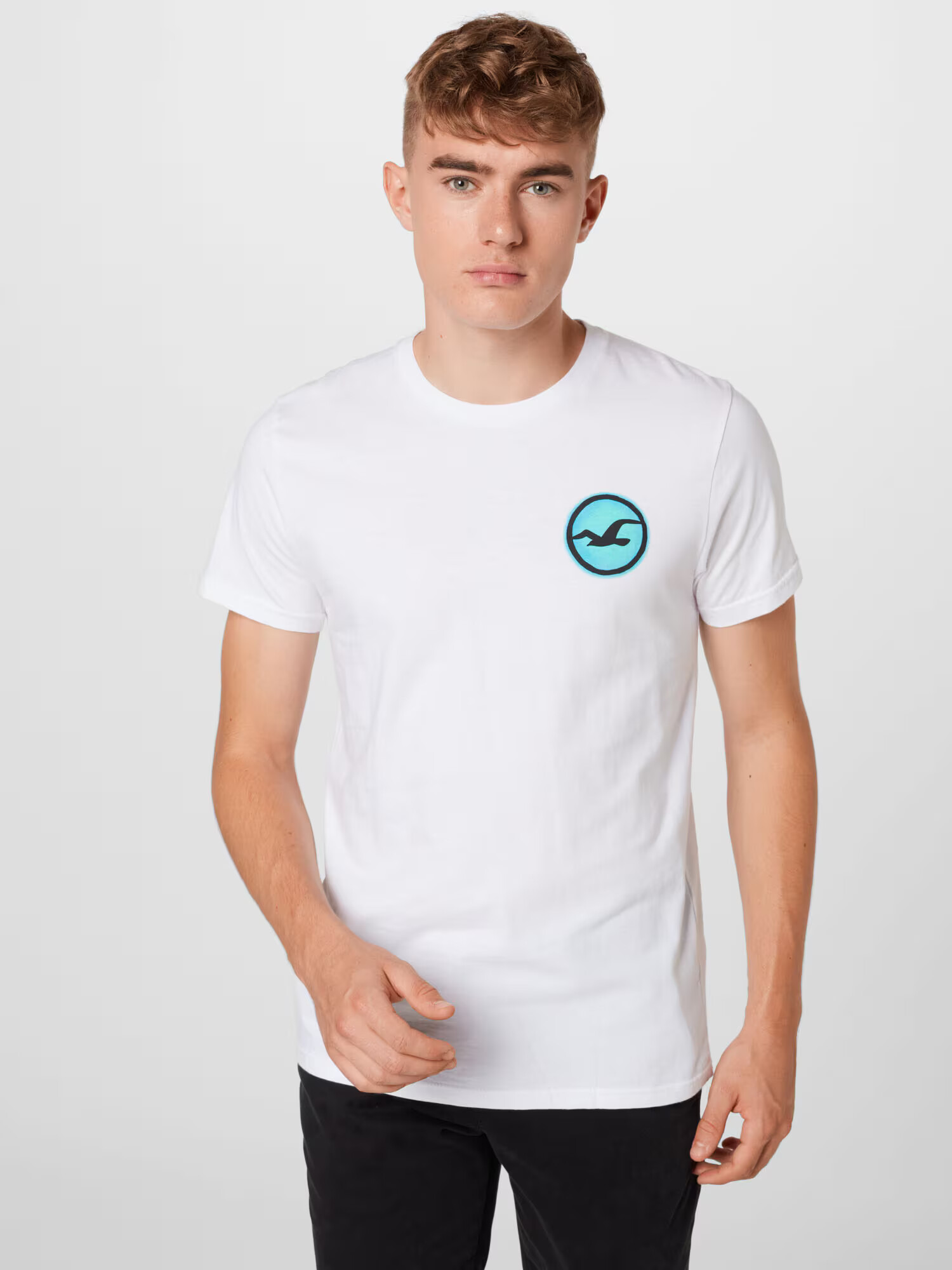 HOLLISTER Tricou albastru aqua / negru / alb - Pled.ro