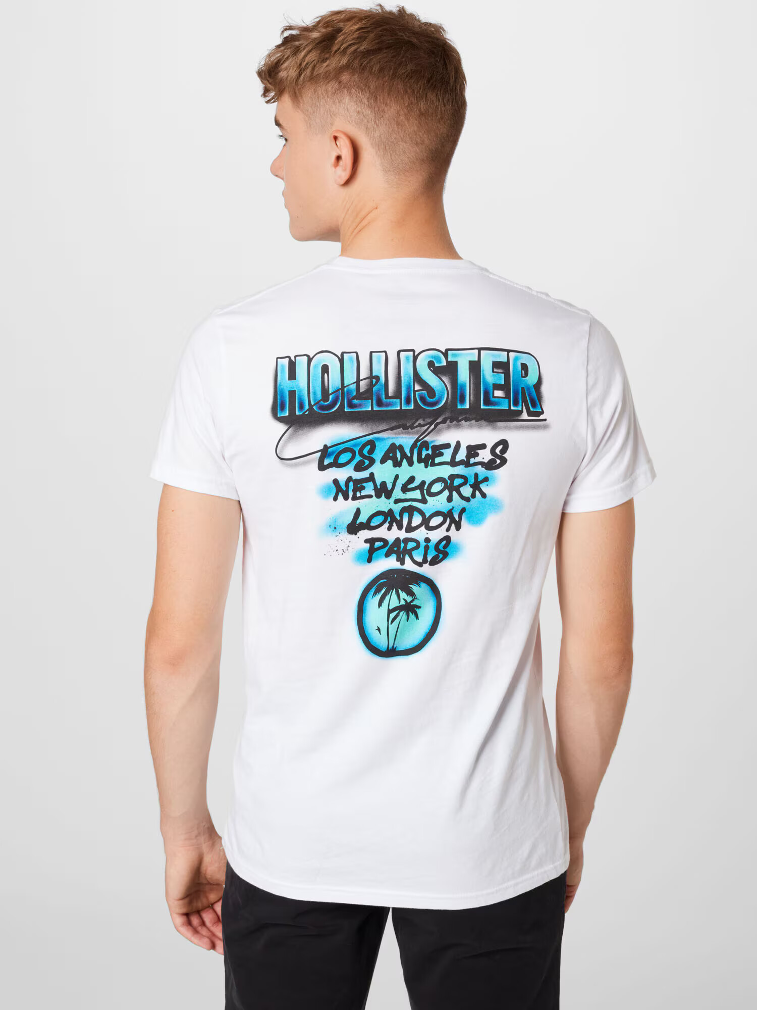 HOLLISTER Tricou albastru aqua / negru / alb - Pled.ro