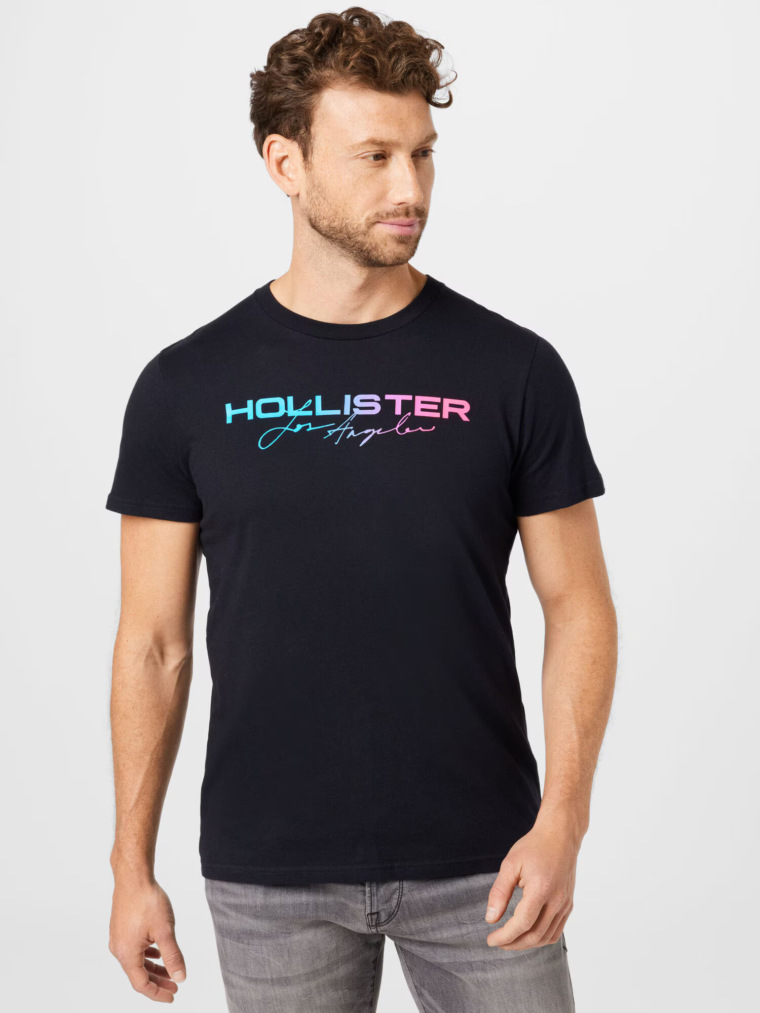 HOLLISTER Tricou albastru aqua / roz / negru - Pled.ro