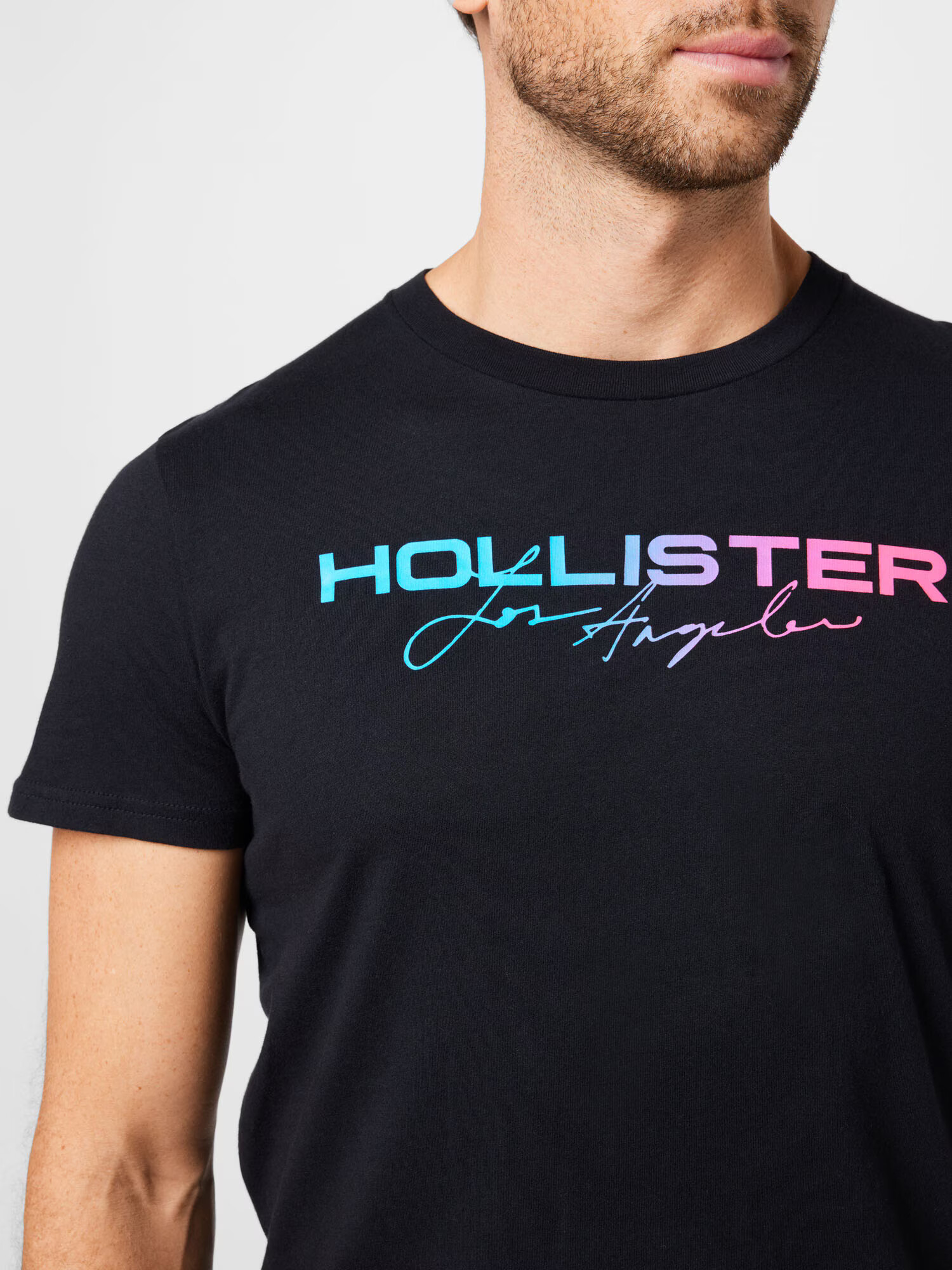 HOLLISTER Tricou albastru aqua / roz / negru - Pled.ro