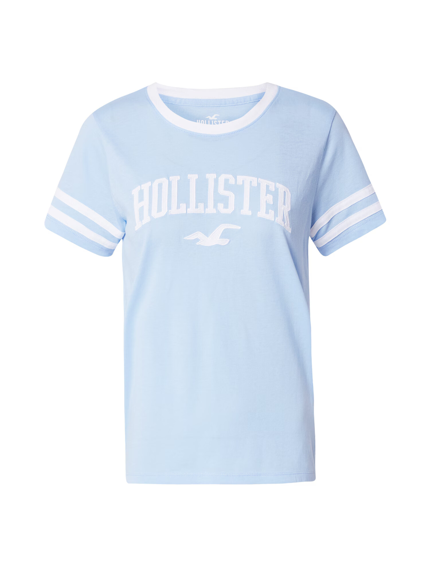 HOLLISTER Tricou albastru deschis / alb - Pled.ro