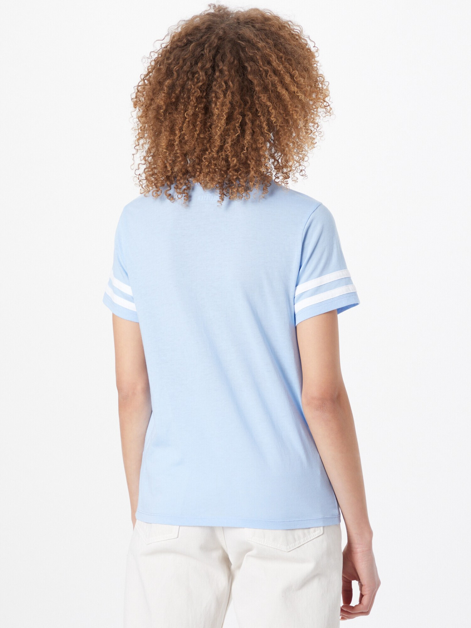 HOLLISTER Tricou albastru deschis / alb - Pled.ro