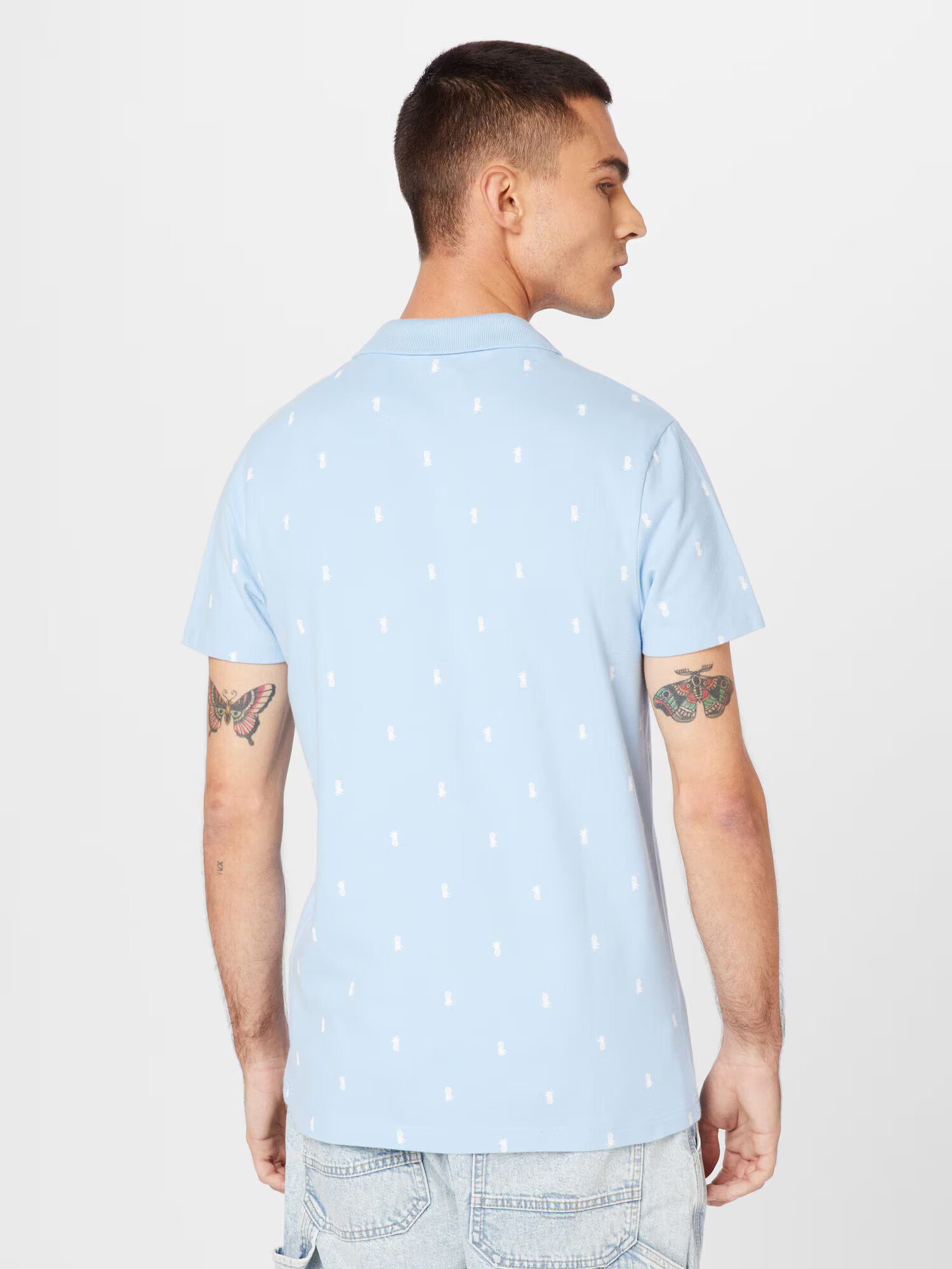 HOLLISTER Tricou albastru deschis / alb - Pled.ro