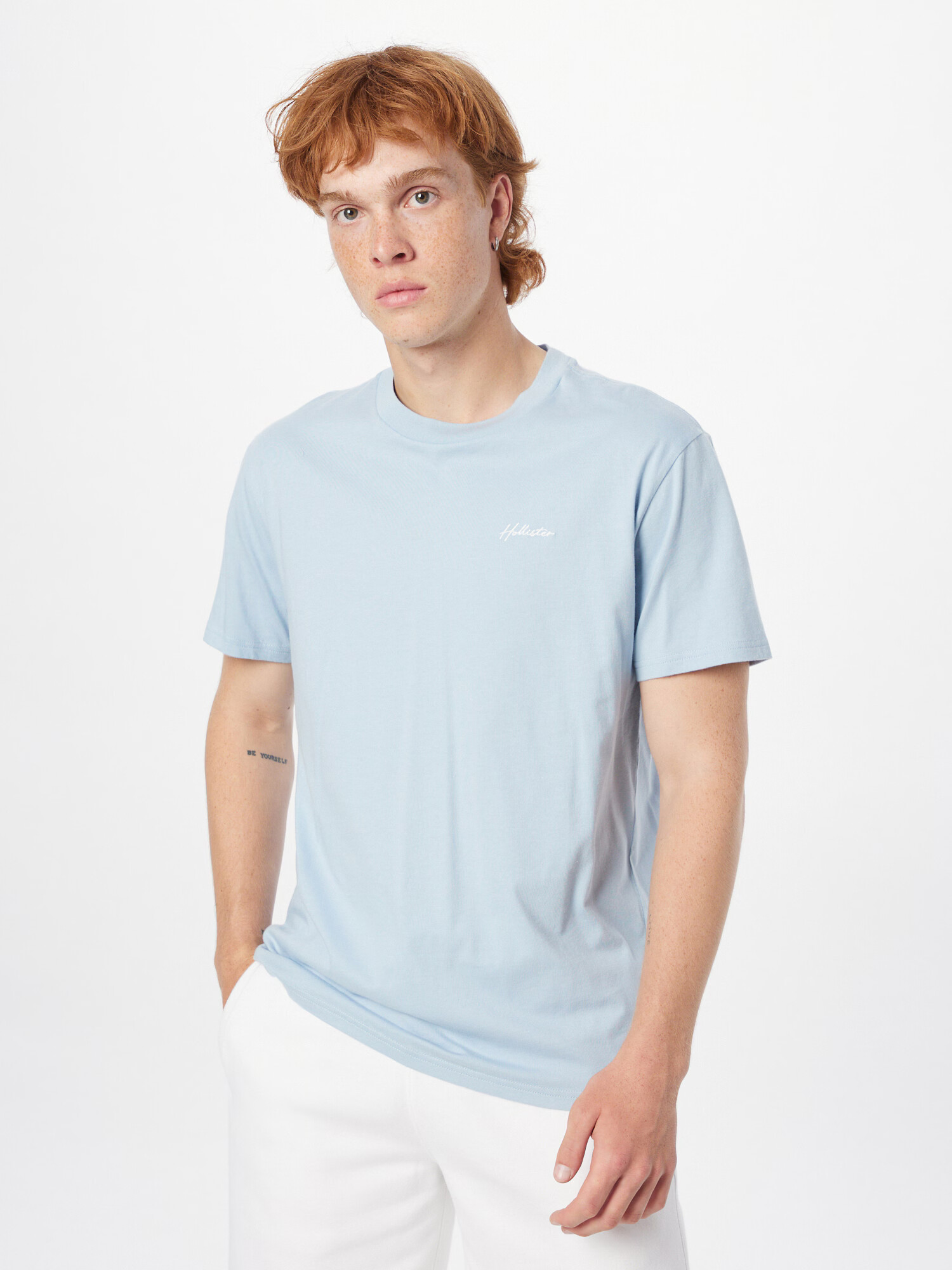 HOLLISTER Tricou albastru deschis / alb - Pled.ro