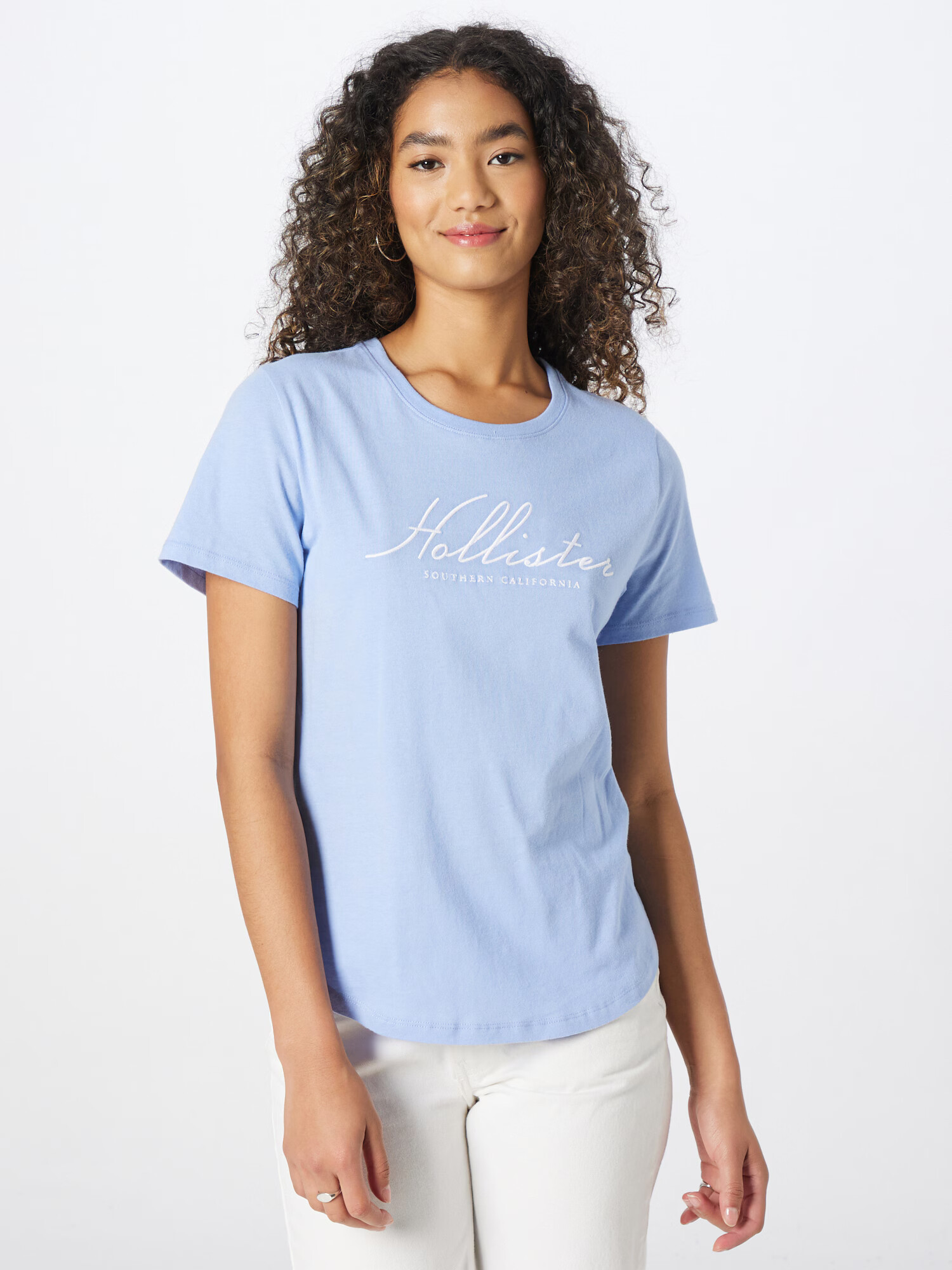 HOLLISTER Tricou albastru deschis / alb - Pled.ro